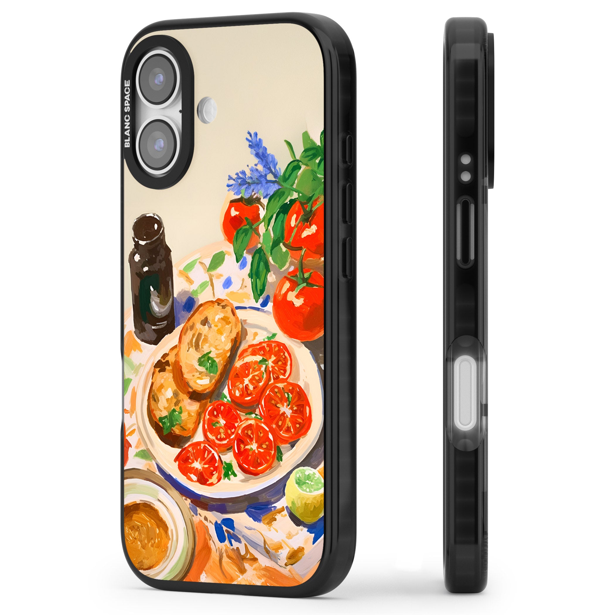 Bruschetta & Tomatoes iPhone 17 Impact Black Phone Case Side Profile