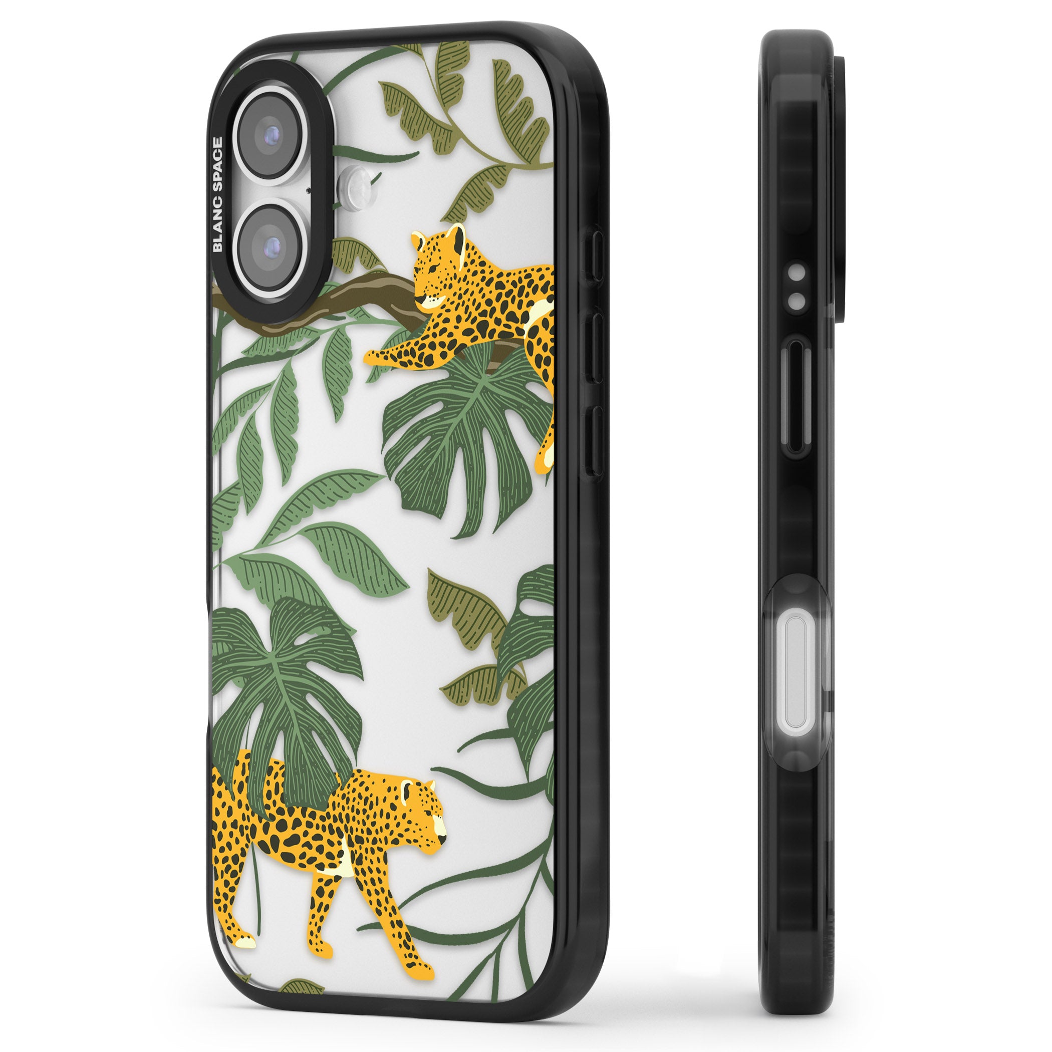 Jungle Cat Pattern iPhone 17 Impact Black Phone Case Side Profile