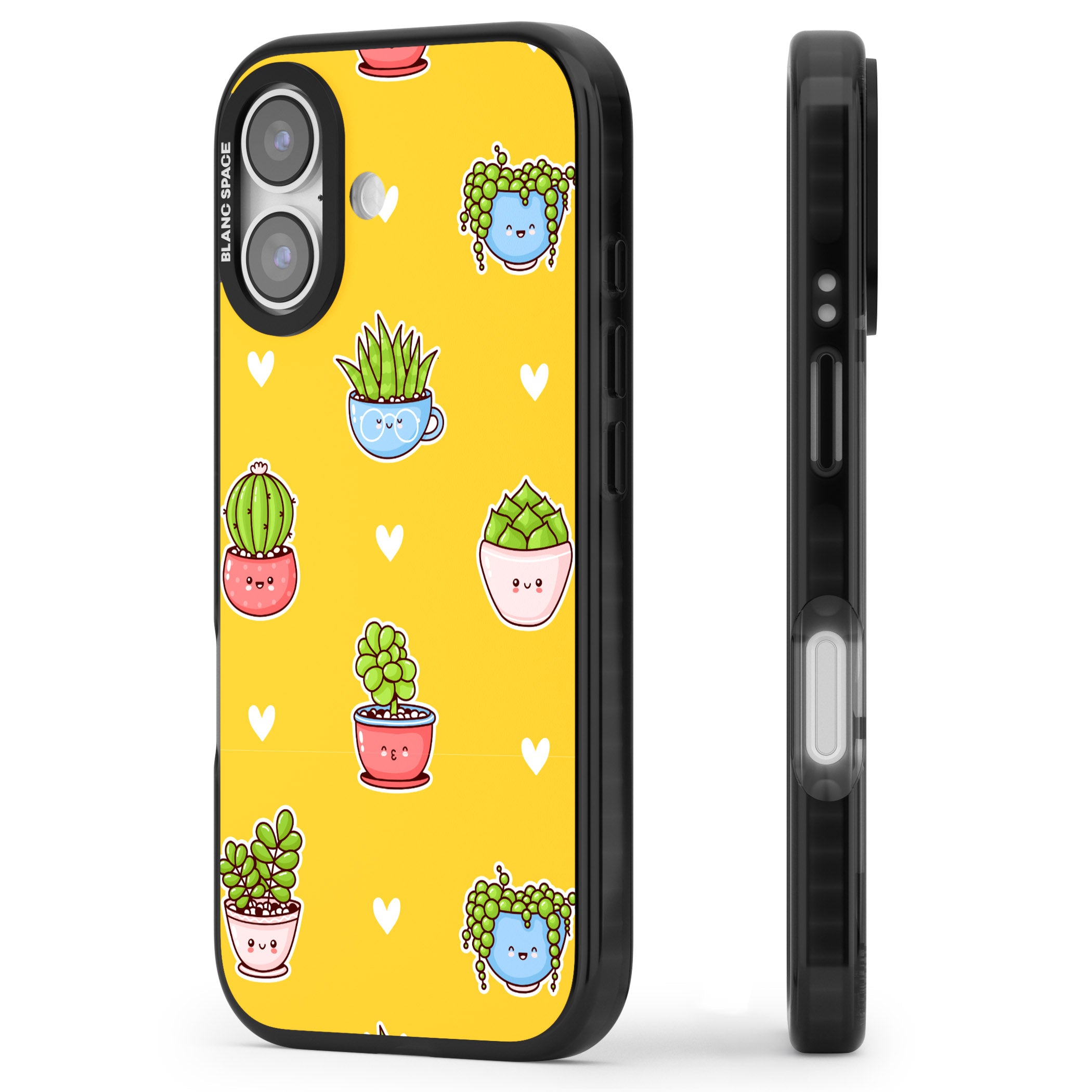 Plant Faces Kawaii Pattern iPhone 17 Impact Black Phone Case Side Profile