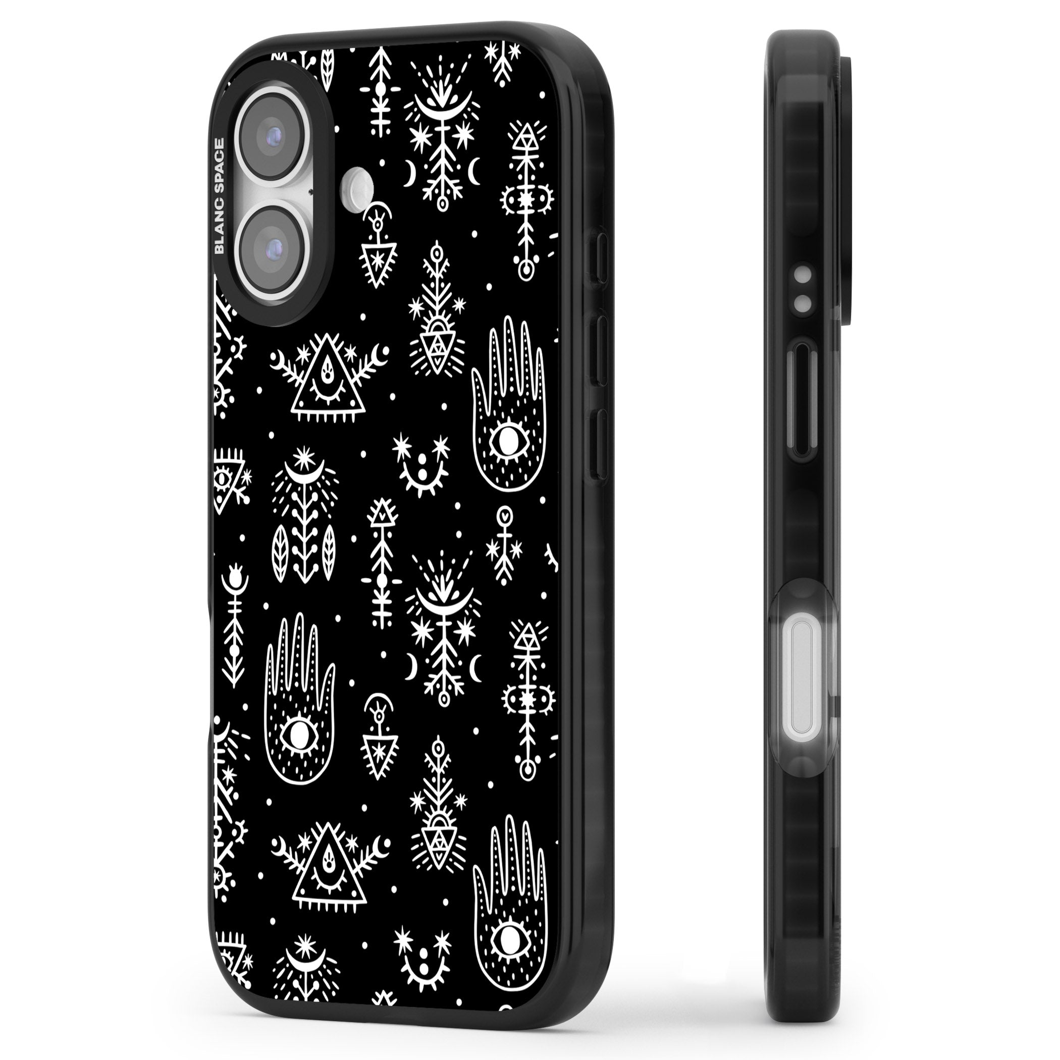 Tribal Symbols Black iPhone 17 Impact Black Phone Case Side Profile