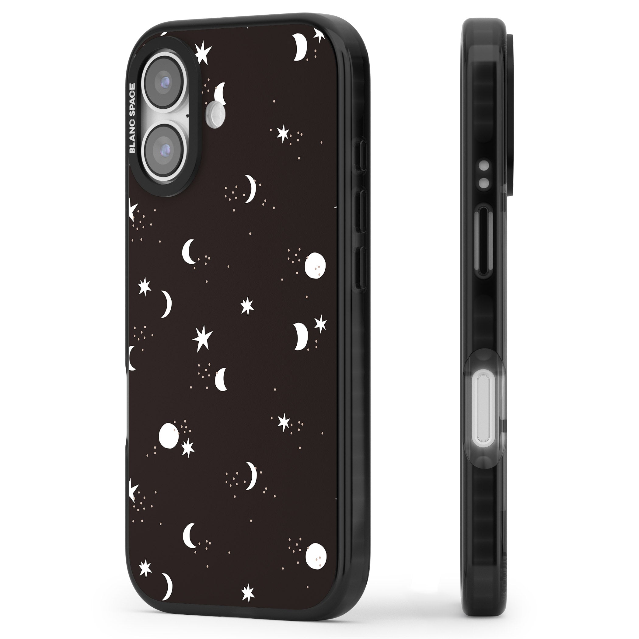 Funky Moons & Stars iPhone 17 Impact Black Phone Case Side Profile