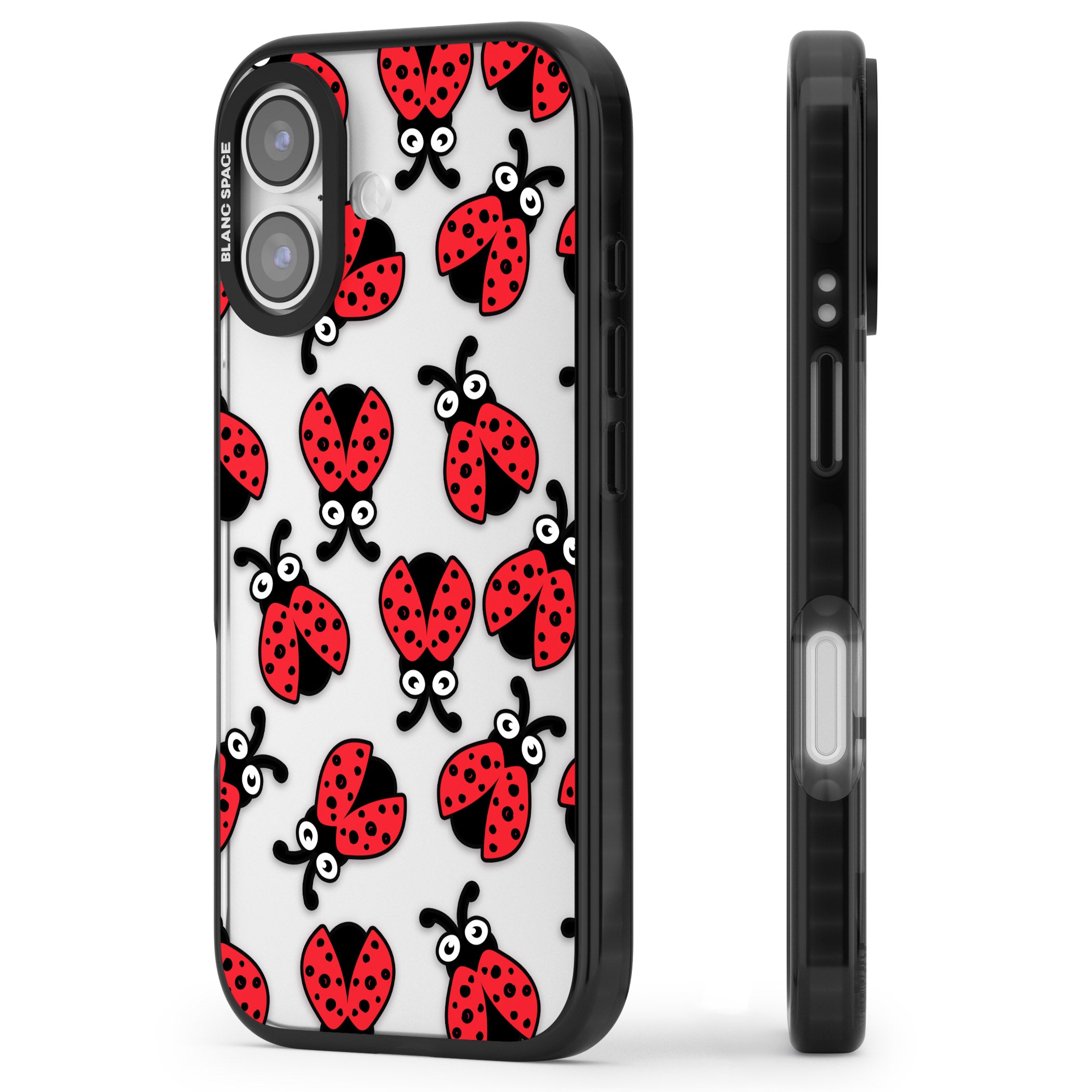 Ladybug Pattern iPhone 17 Impact Black Phone Case Side Profile