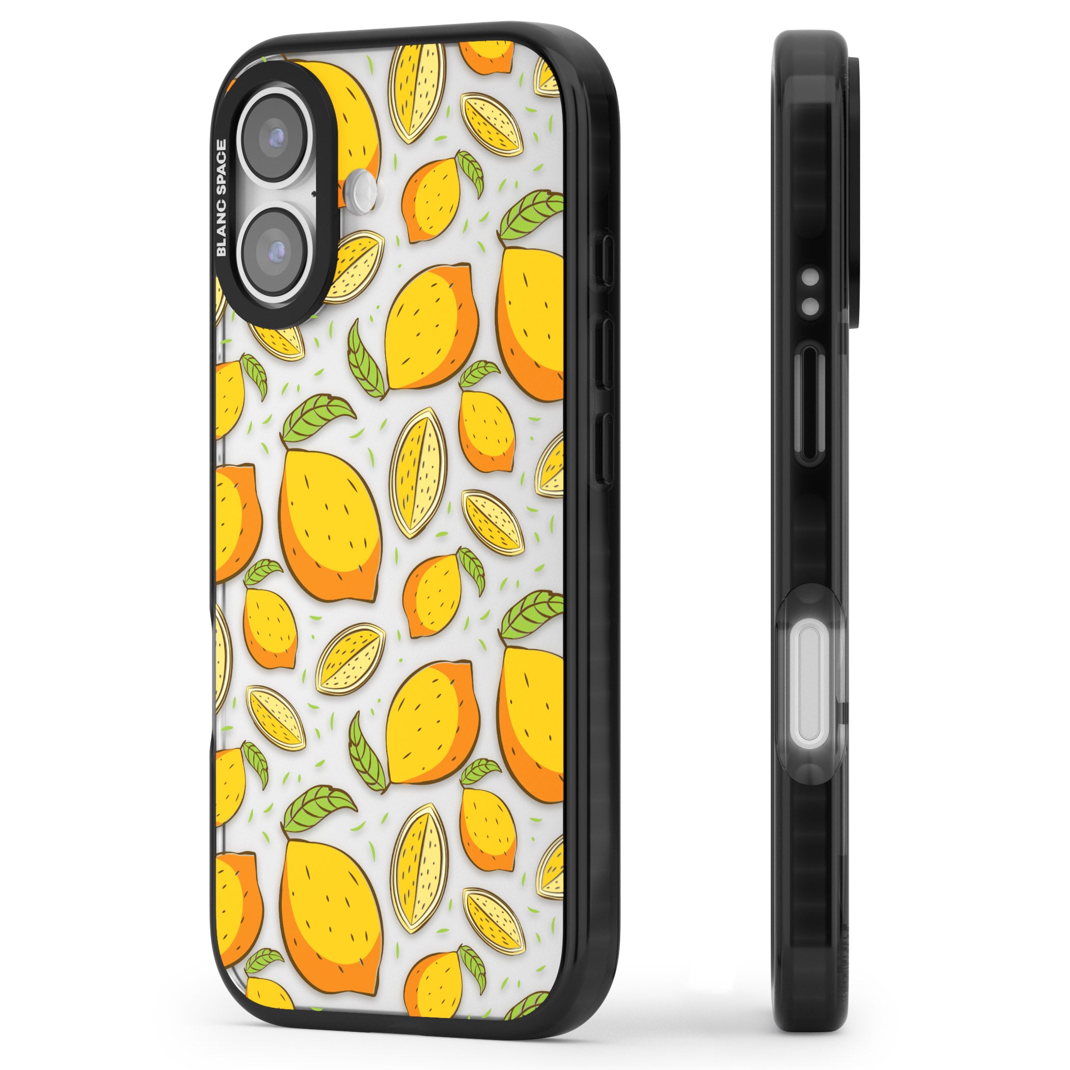 Lemon Pattern iPhone 17 Impact Black Phone Case Side Profile