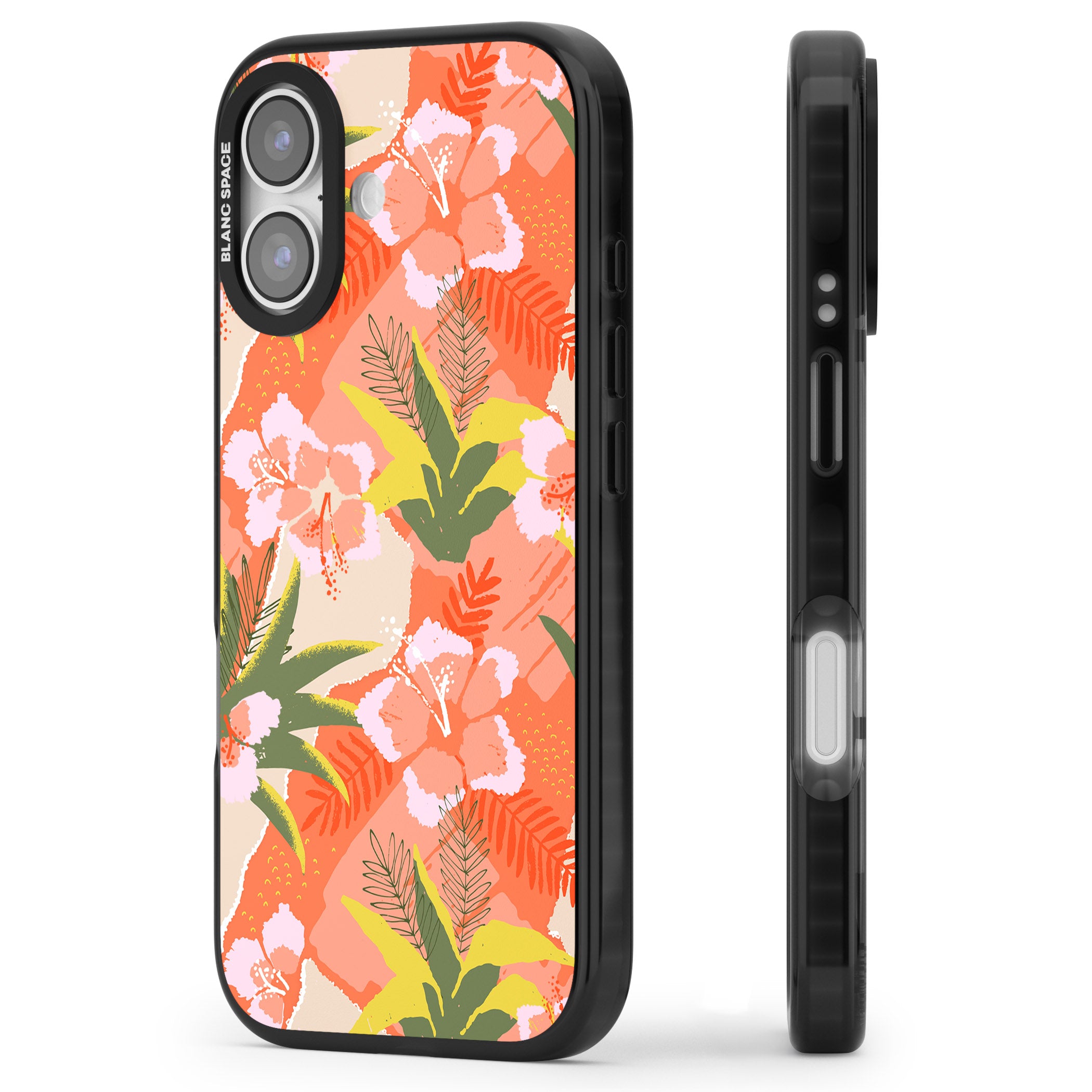 Hawaiian Flowers Abstract Pattern iPhone 17 Impact Pro Black Phone Case Side Profile