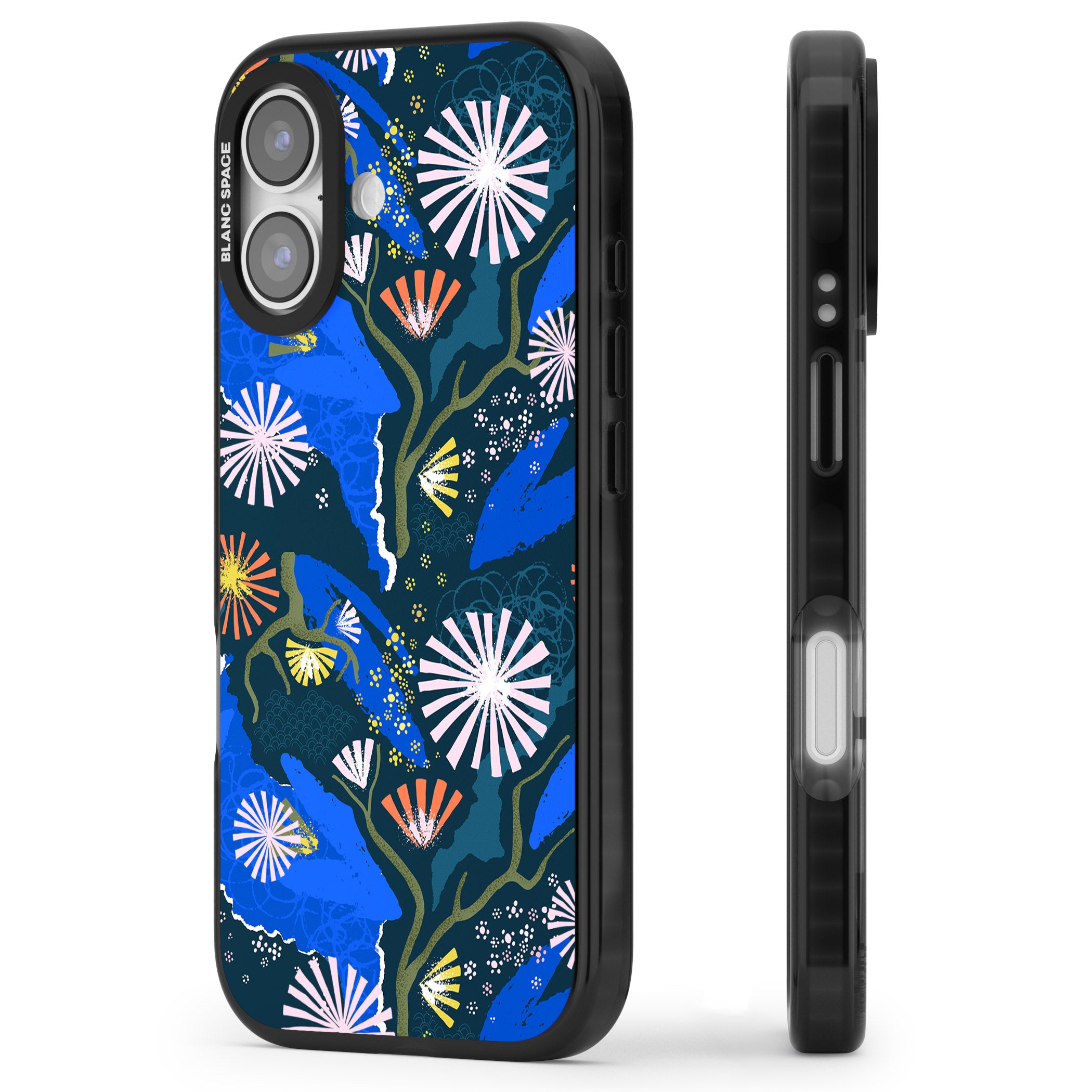 Dark Botanicals Abstract Pattern iPhone 17 Impact Pro Black Phone Case Side Profile