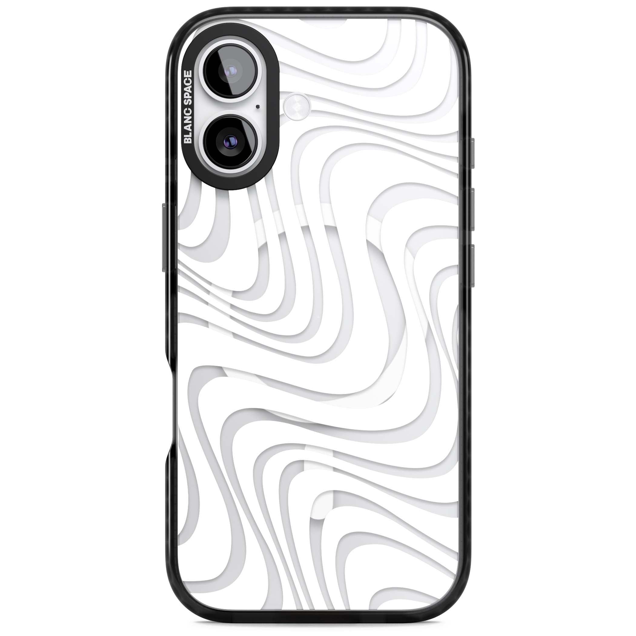 White Abstract Waves abstract iPhone case featuring flowing grey wave pattern on clear background | Black Impact Magsafe case for iPhone 17