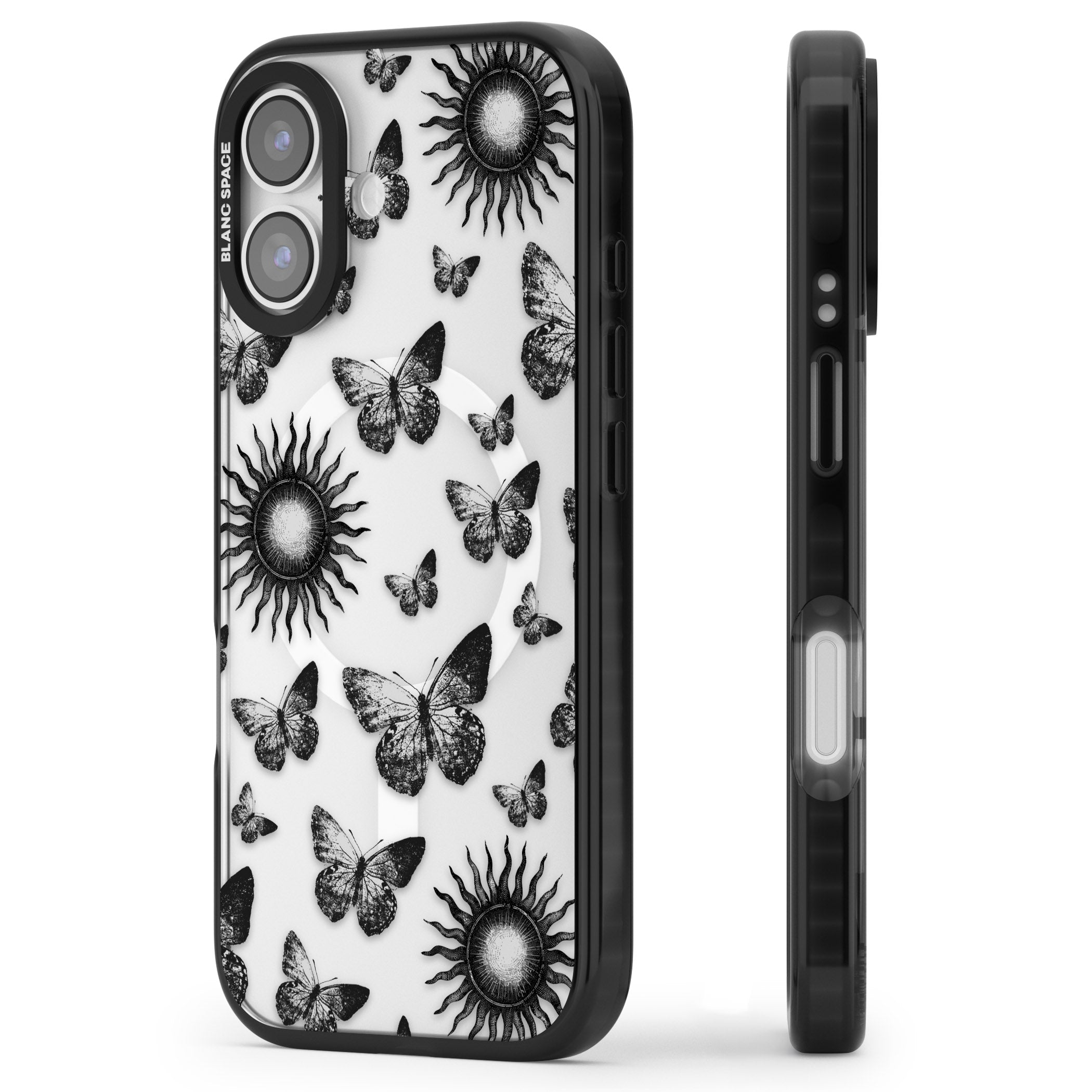 Butterflies Suns iPhone 17 Impact Pro Black Phone Case Side Profile