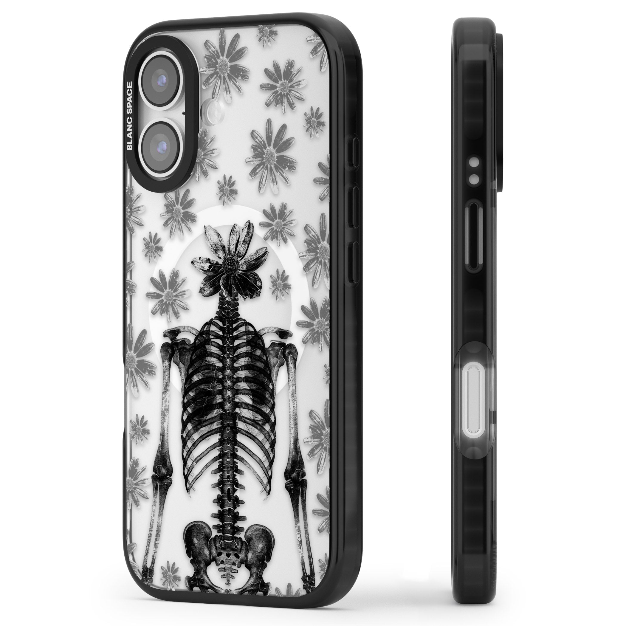 Skeleton Flower iPhone 17 Impact Pro Black Phone Case Side Profile