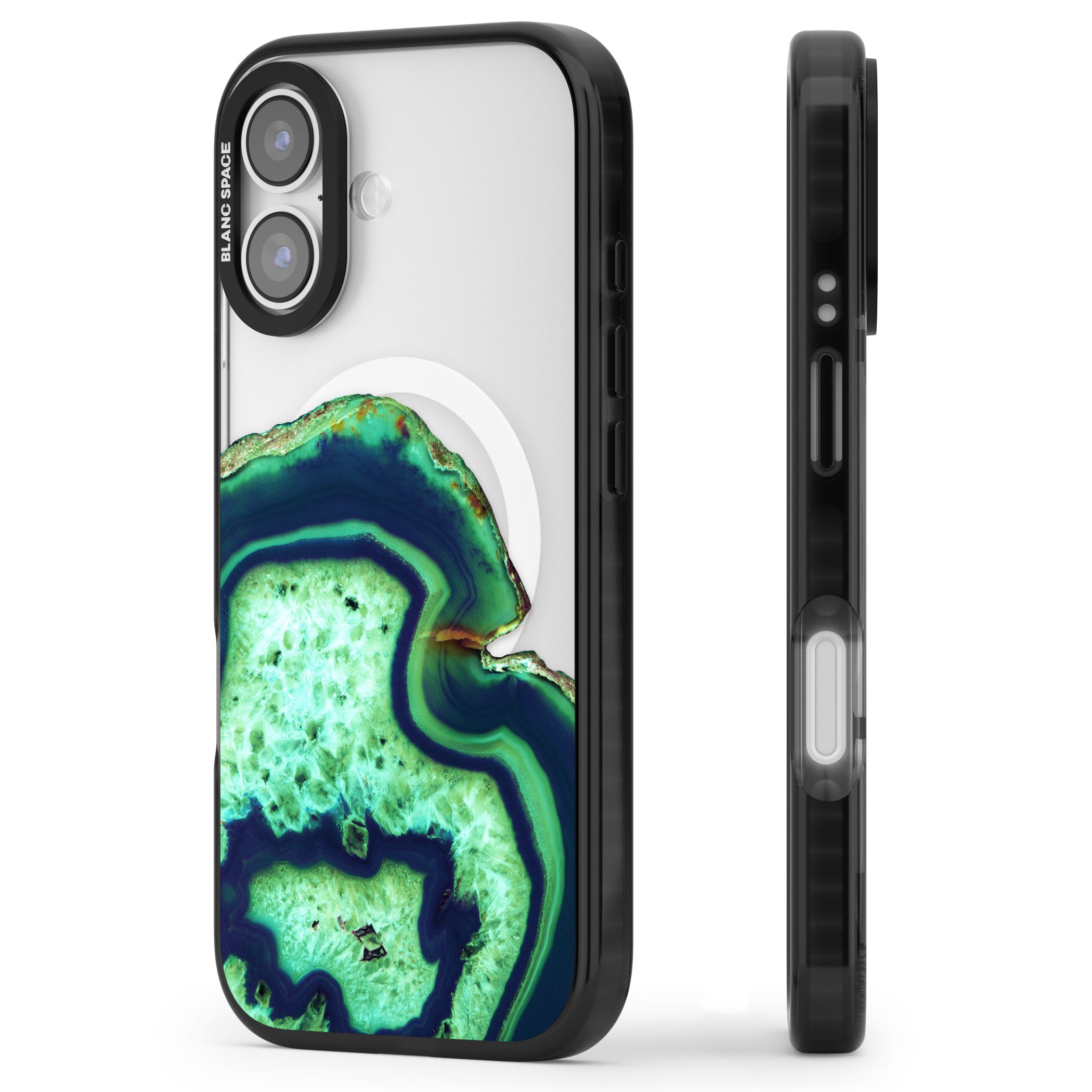 Emerald Agate Slice iPhone 17 Impact Pro Black Phone Case Side Profile