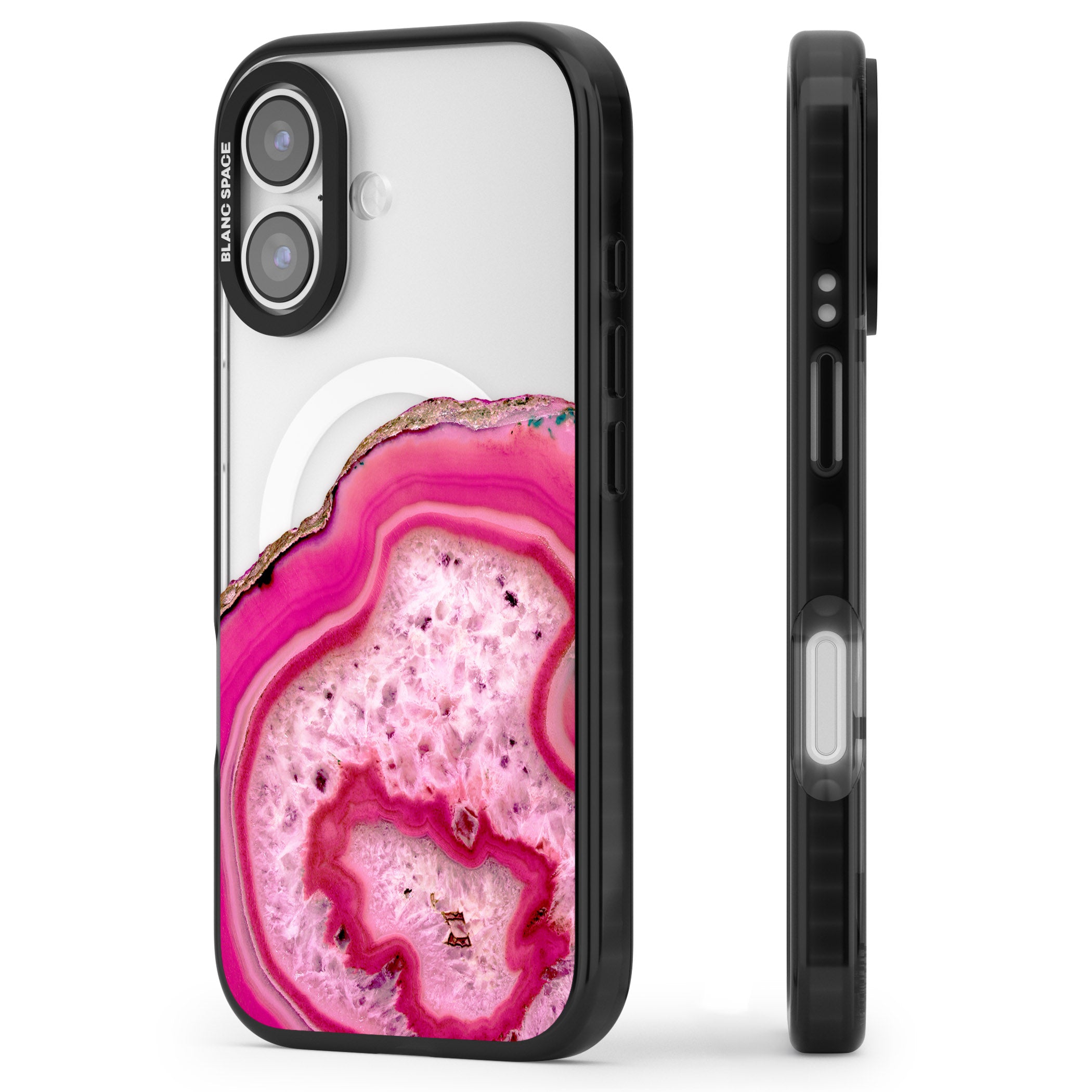 Pink Geode Crystal iPhone 17 Impact Pro Black Phone Case Side Profile