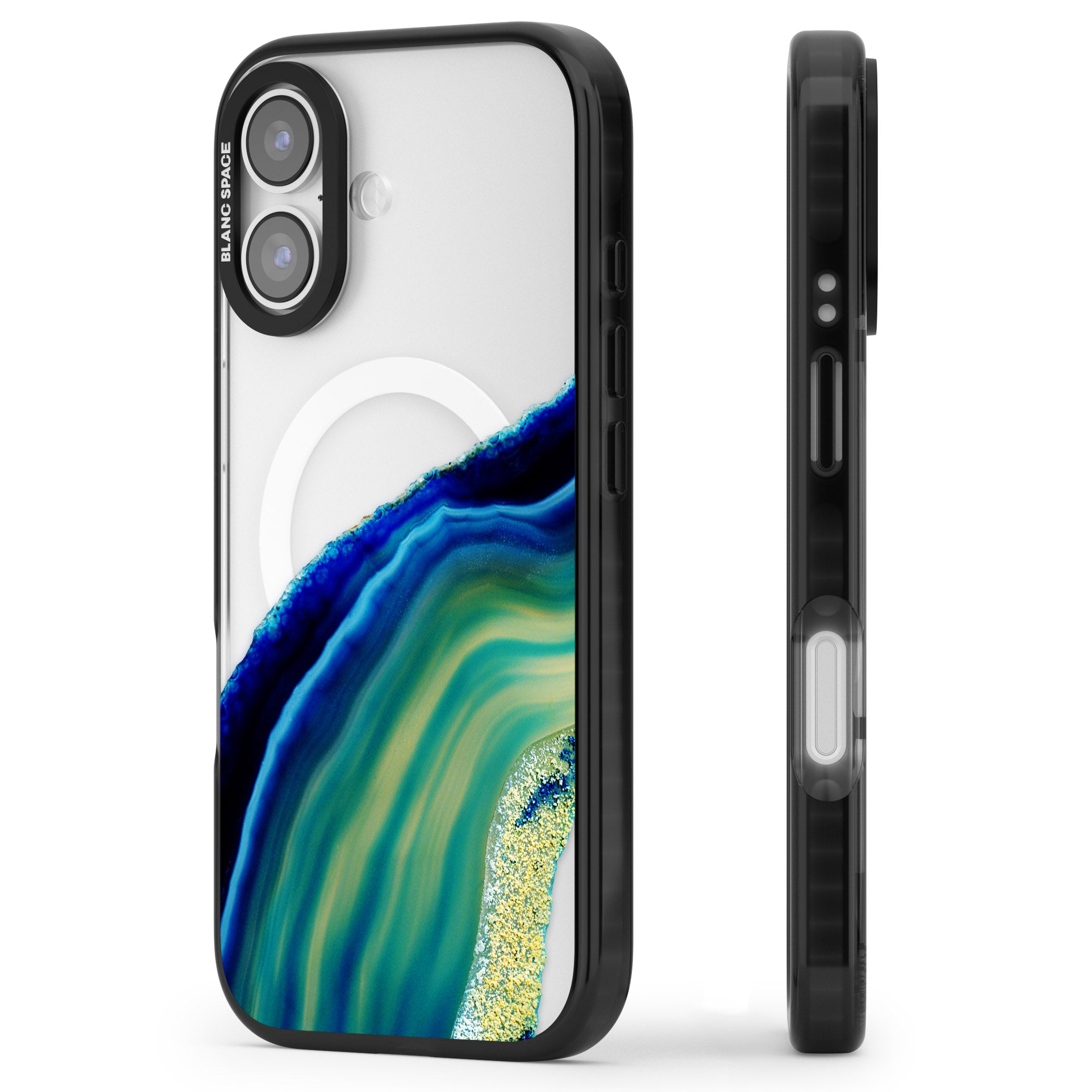 Green & Blue Emerald Geode iPhone 17 Impact Pro Black Phone Case Side Profile