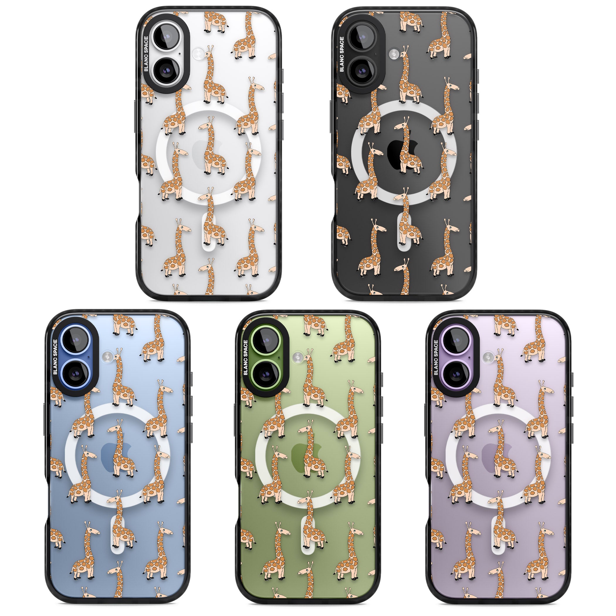 Cute Giraffe Pattern Clear iPhone 17 Impact Pro Black Phone Case APT Impact Protection