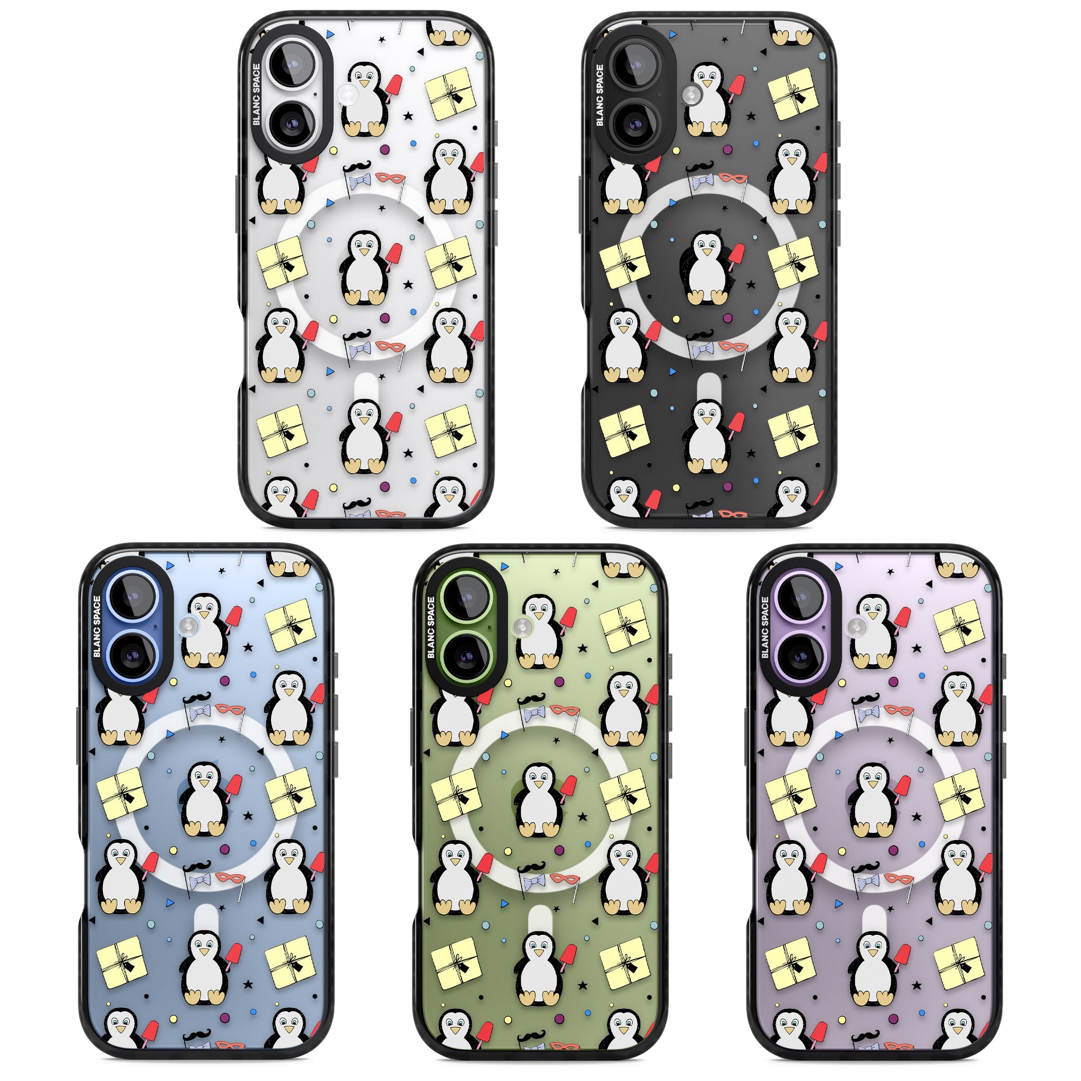 Cute Penguin Pattern Clear iPhone 17 Impact Pro Black Phone Case APT Impact Protection