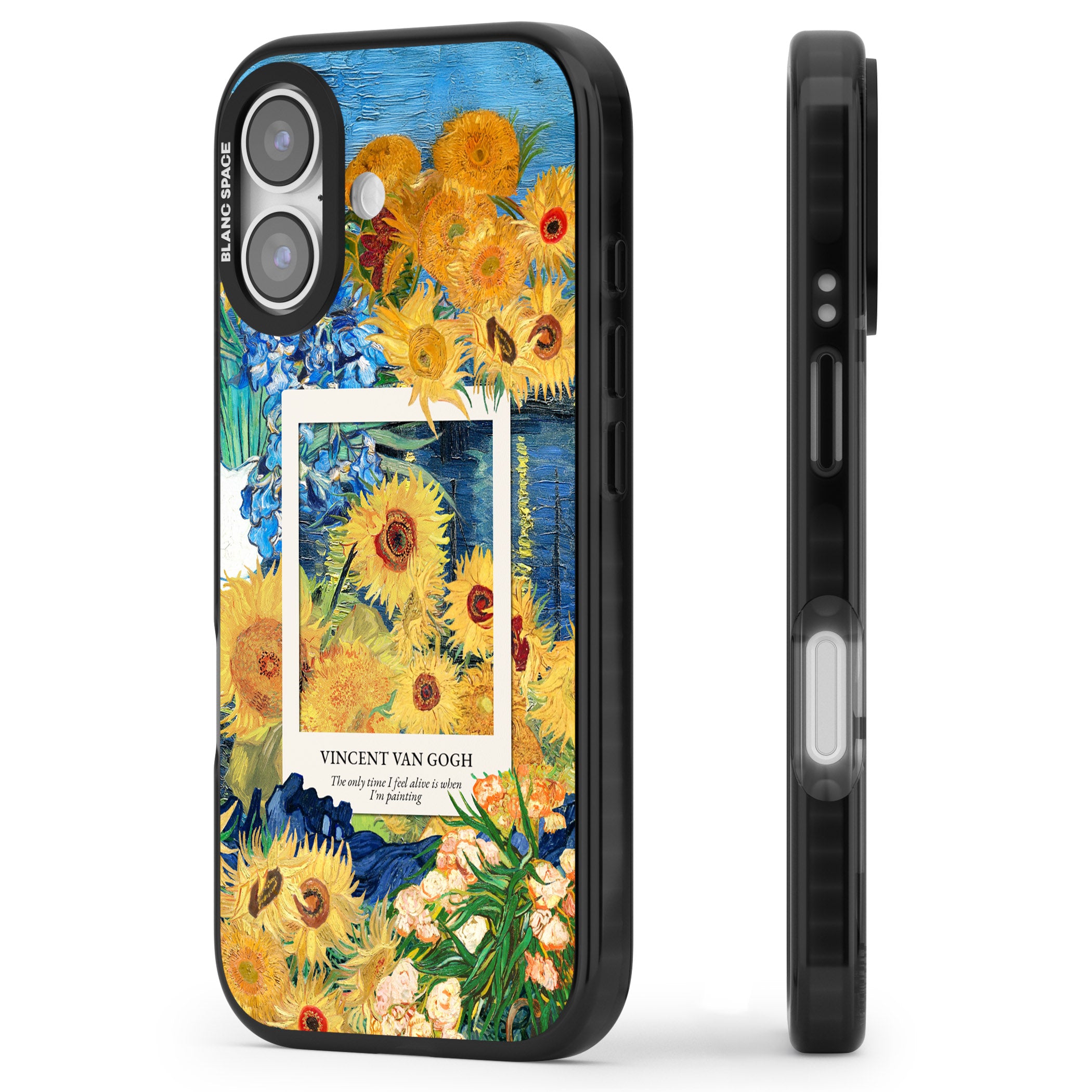 Van Gogh Sunflowers iPhone 17 Impact Pro Black Phone Case Side Profile