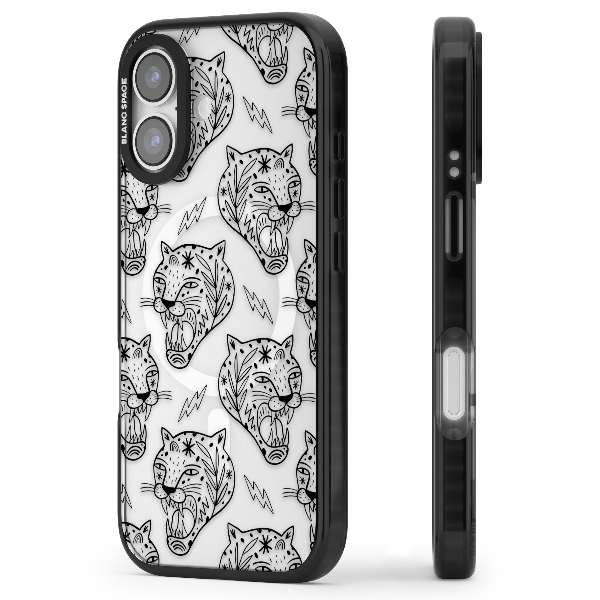 Black Tiger Roar Pattern iPhone 17 Impact Pro Black Phone Case Side Profile