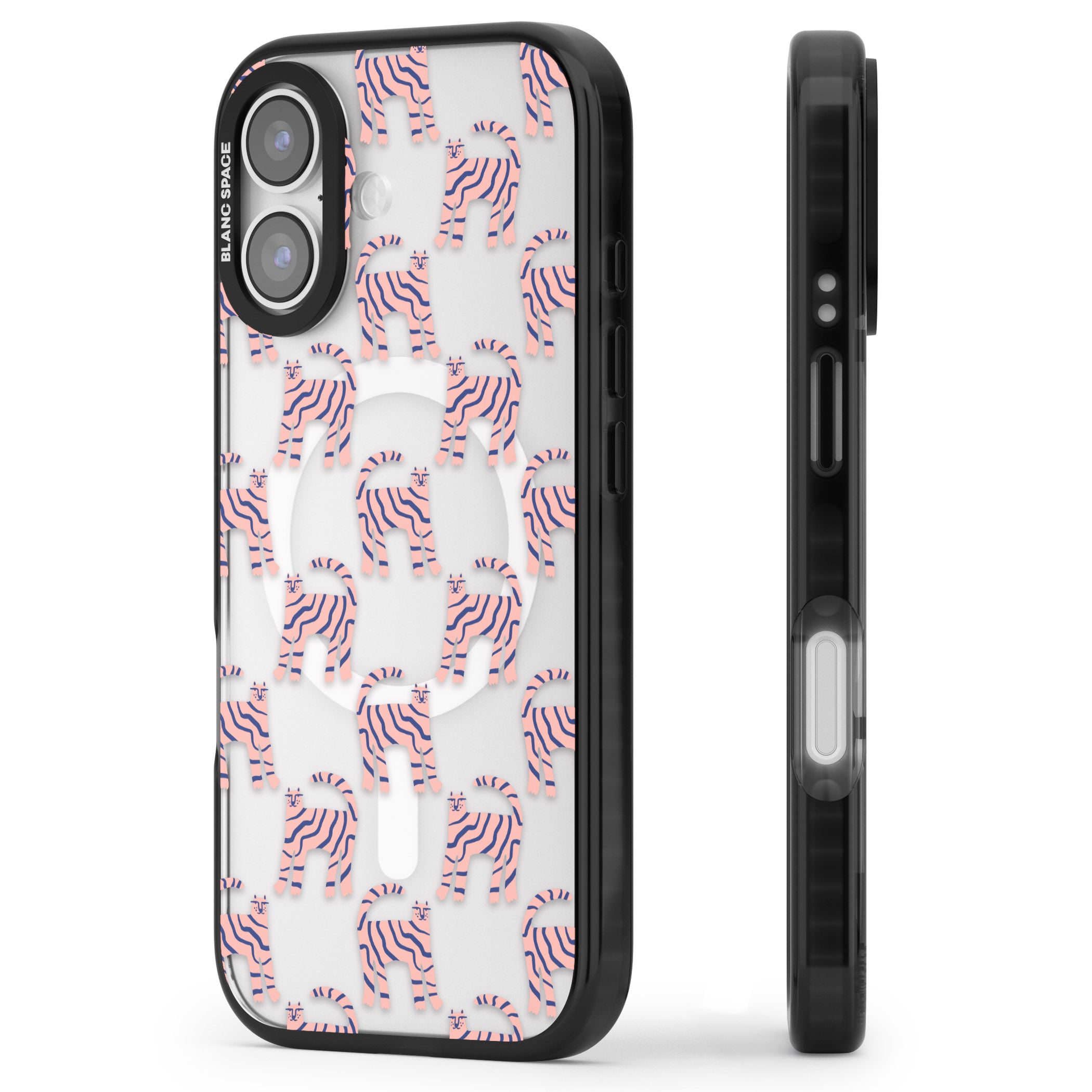 Pink And Blue Cat Pattern iPhone 17 Impact Pro Black Phone Case Side Profile