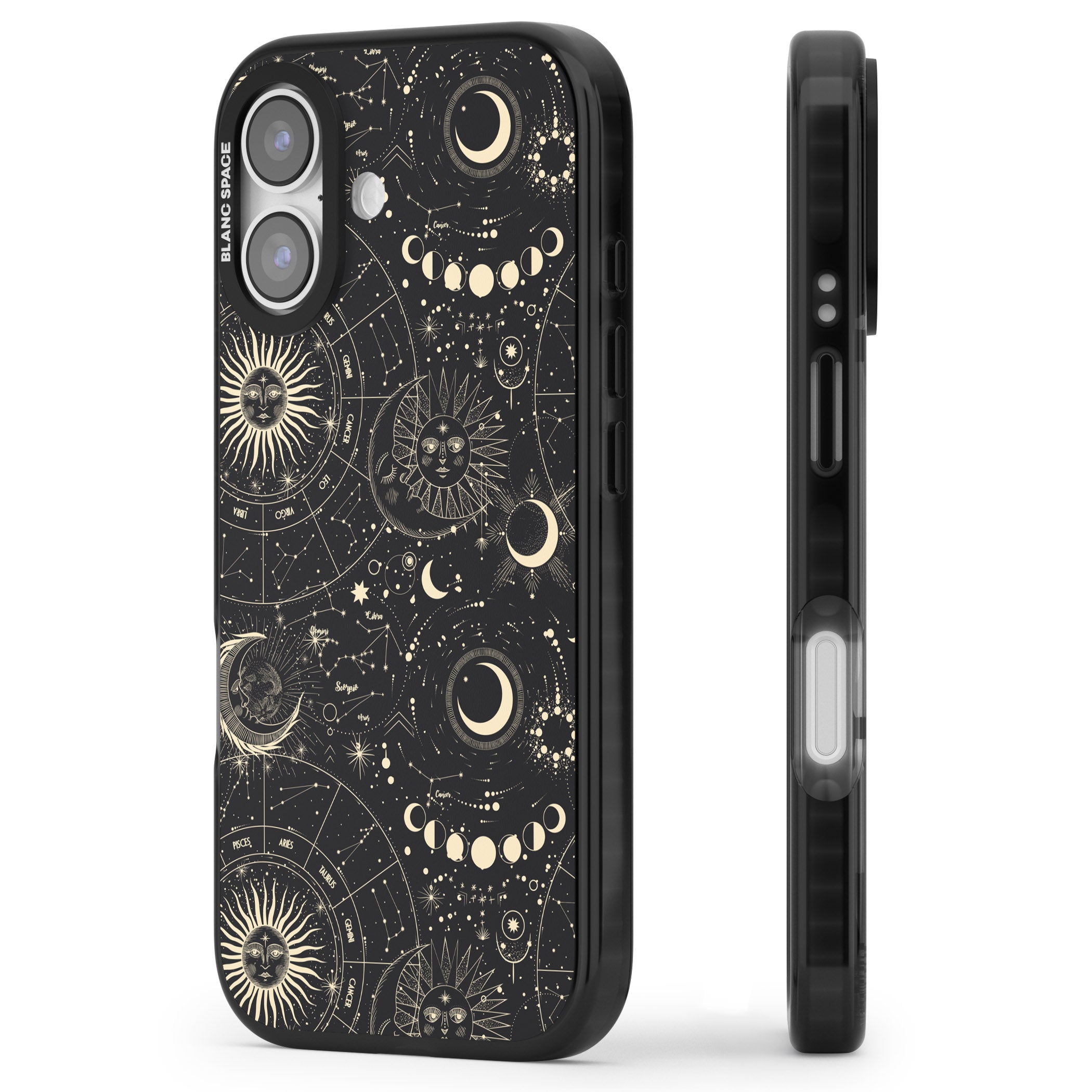 Celestial Suns, Moons & Zodiacs iPhone 17 Impact Pro Black Phone Case Side Profile
