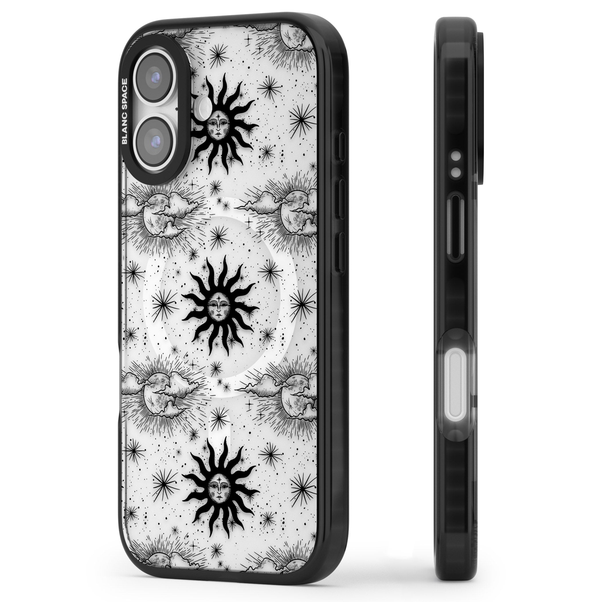 Vintage Sun & Moon iPhone 17 Impact Pro Black Phone Case Side Profile