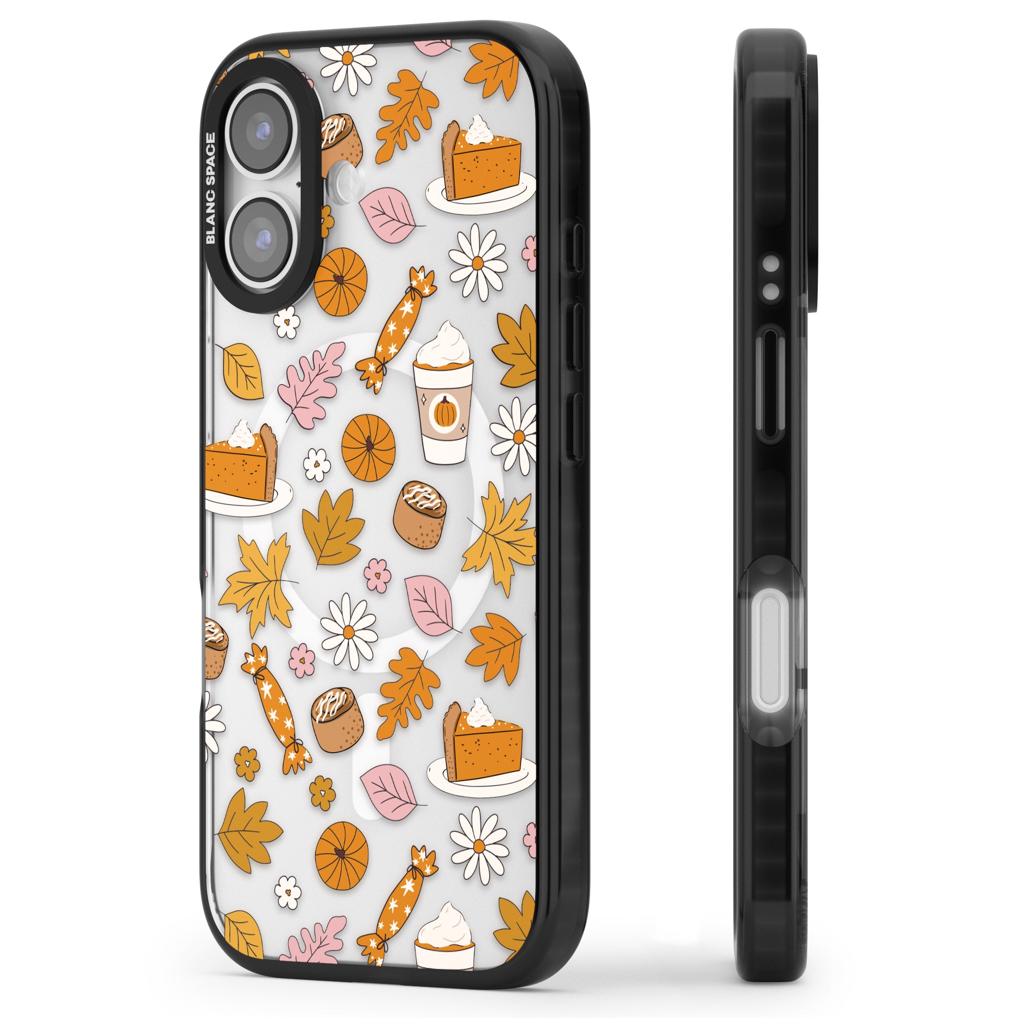 Pumpkin Spice iPhone 17 Impact Pro Black Phone Case Side Profile