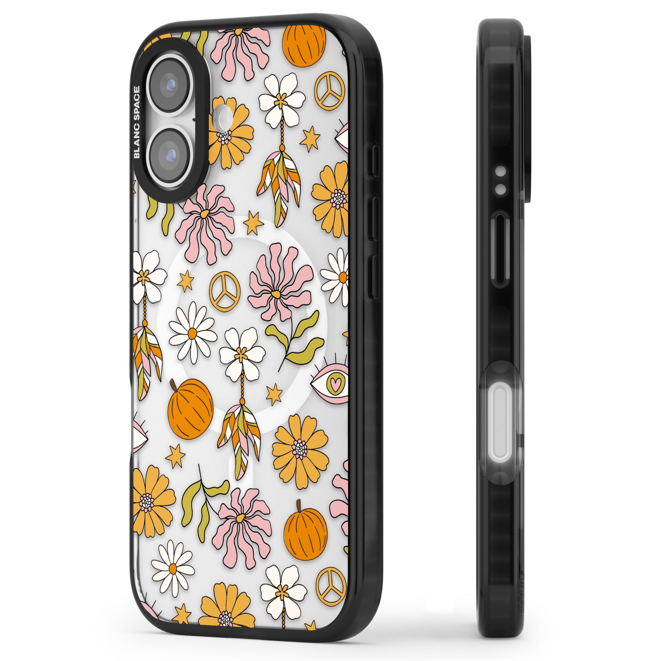 Retro Boho Fall Floral iPhone 17 Impact Pro Black Phone Case Side Profile