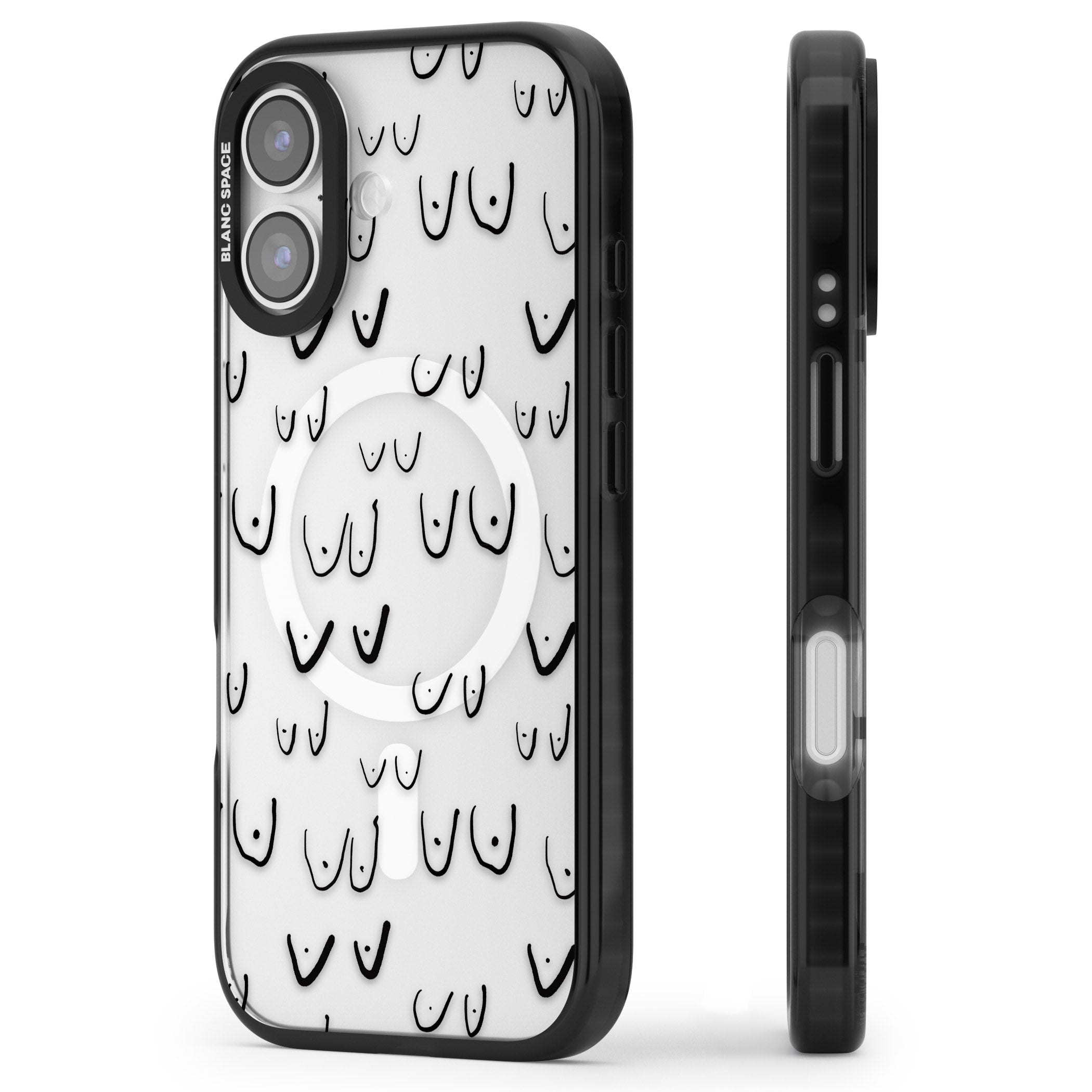 Boob Pattern (Black) iPhone 17 Impact Pro Black Phone Case Side Profile