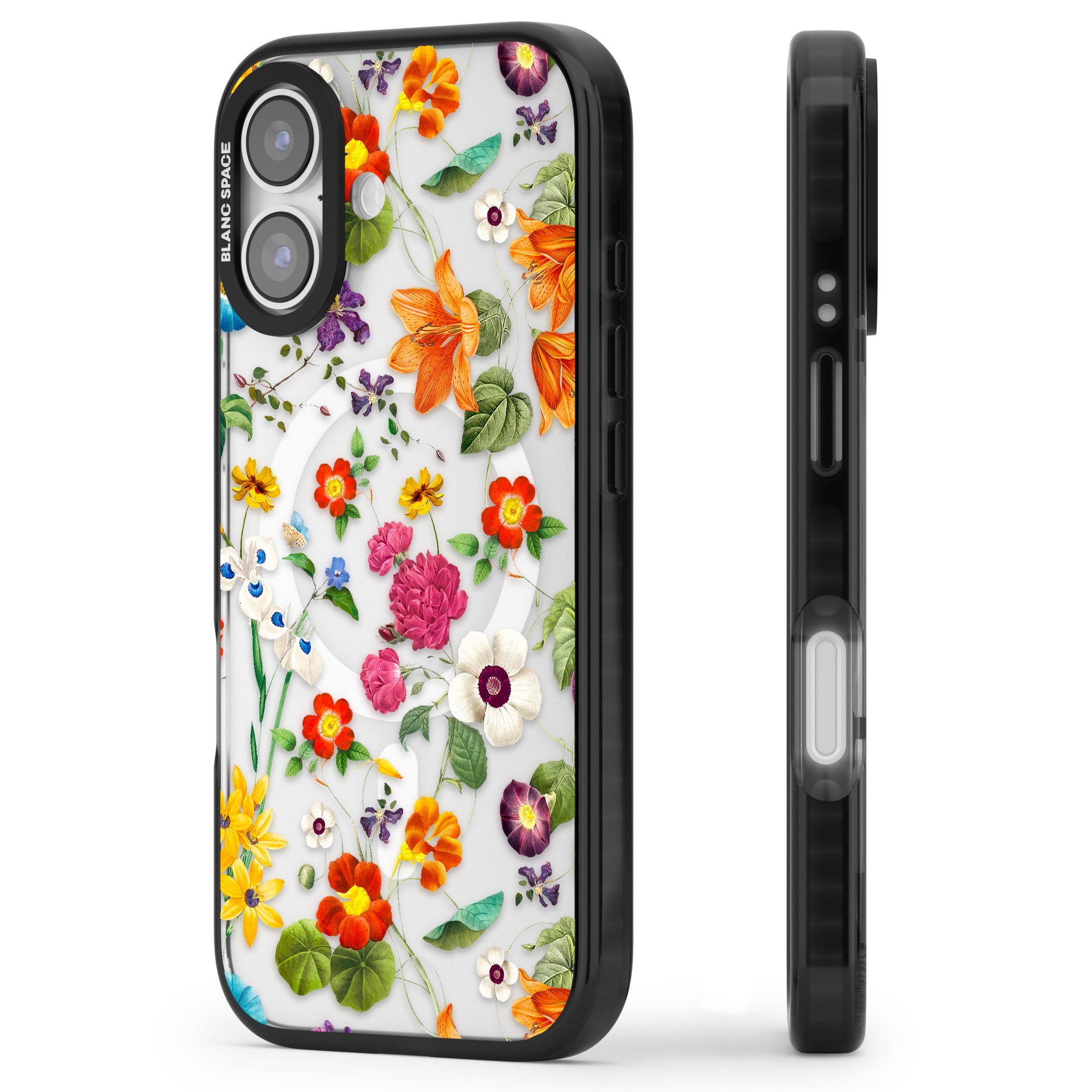 Whimsical Wildflowers iPhone 17 Impact Pro Black Phone Case Side Profile