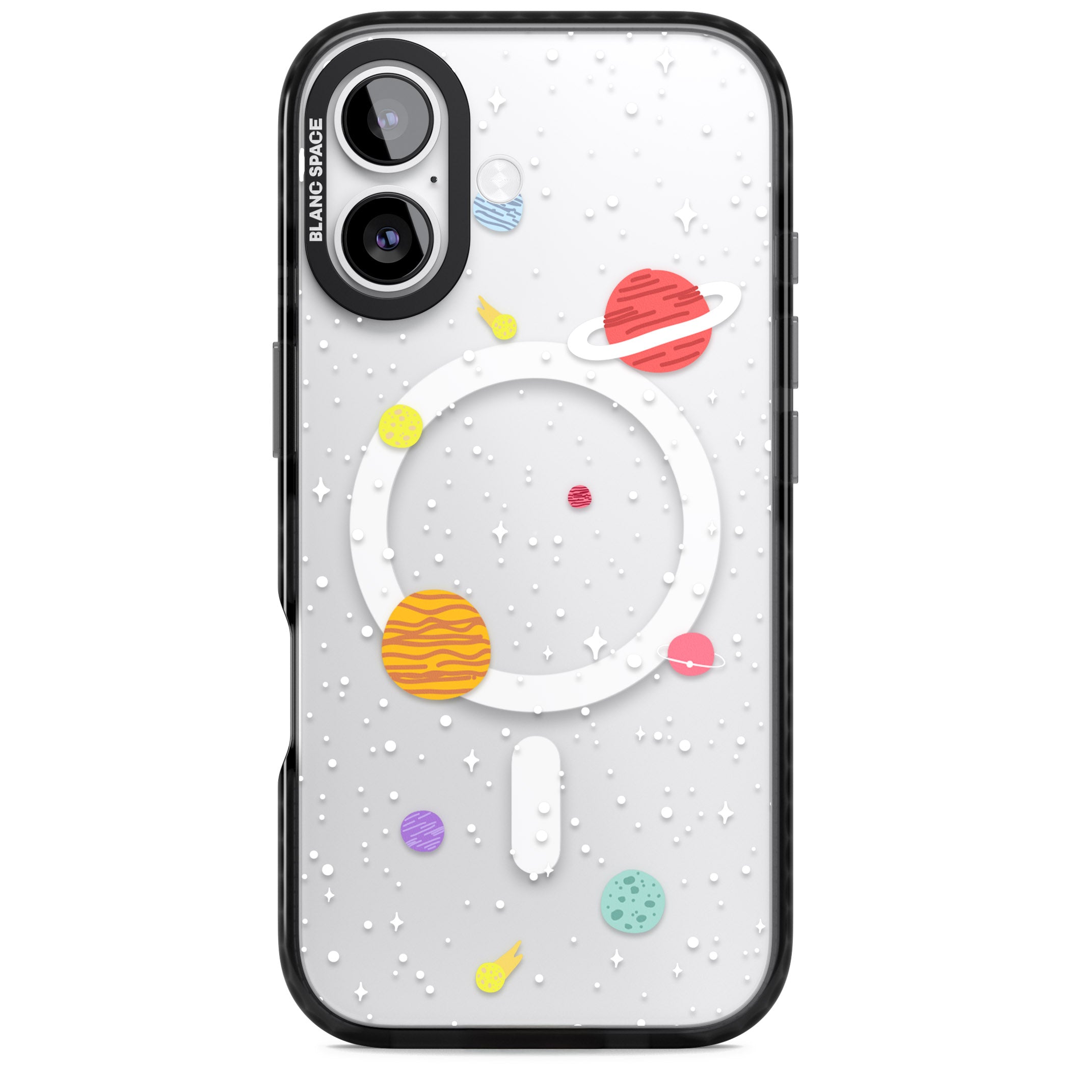 Cute Cartoon Planets (Clear) iPhone 17 Impact Pro Black Phone Case