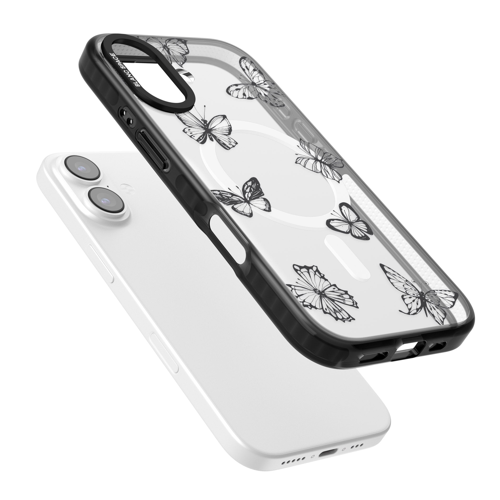 Grey Butterfly Line Pattern iPhone 17 Impact Pro Black Phone Case Colours