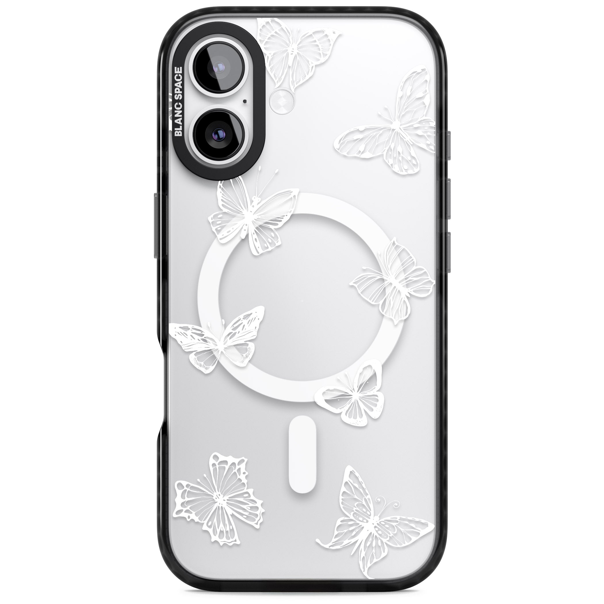 White Butterfly Line Pattern iPhone 17 Impact Pro Black Phone Case