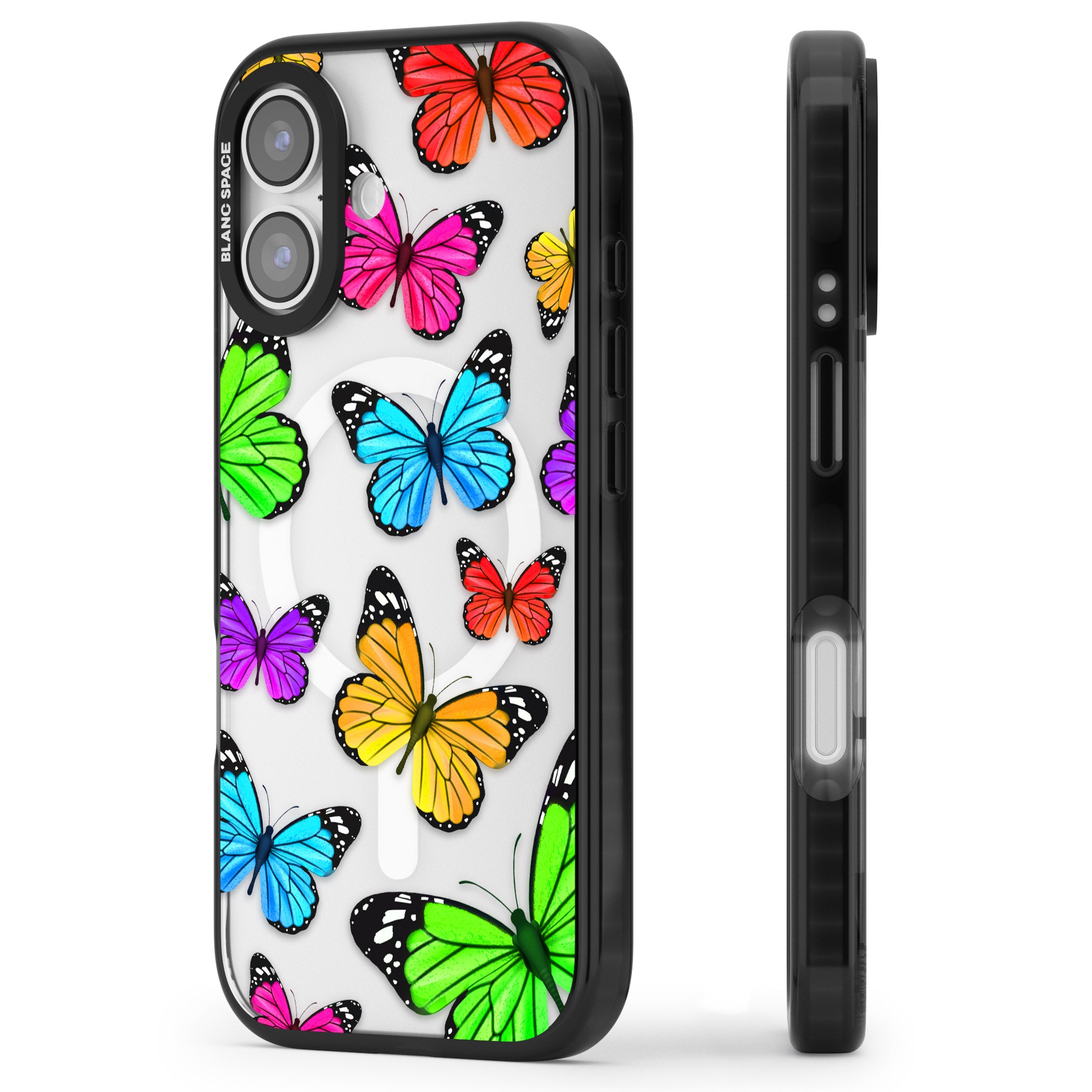 Vibrant Butterflies iPhone 17 Impact Pro Black Phone Case Side Profile