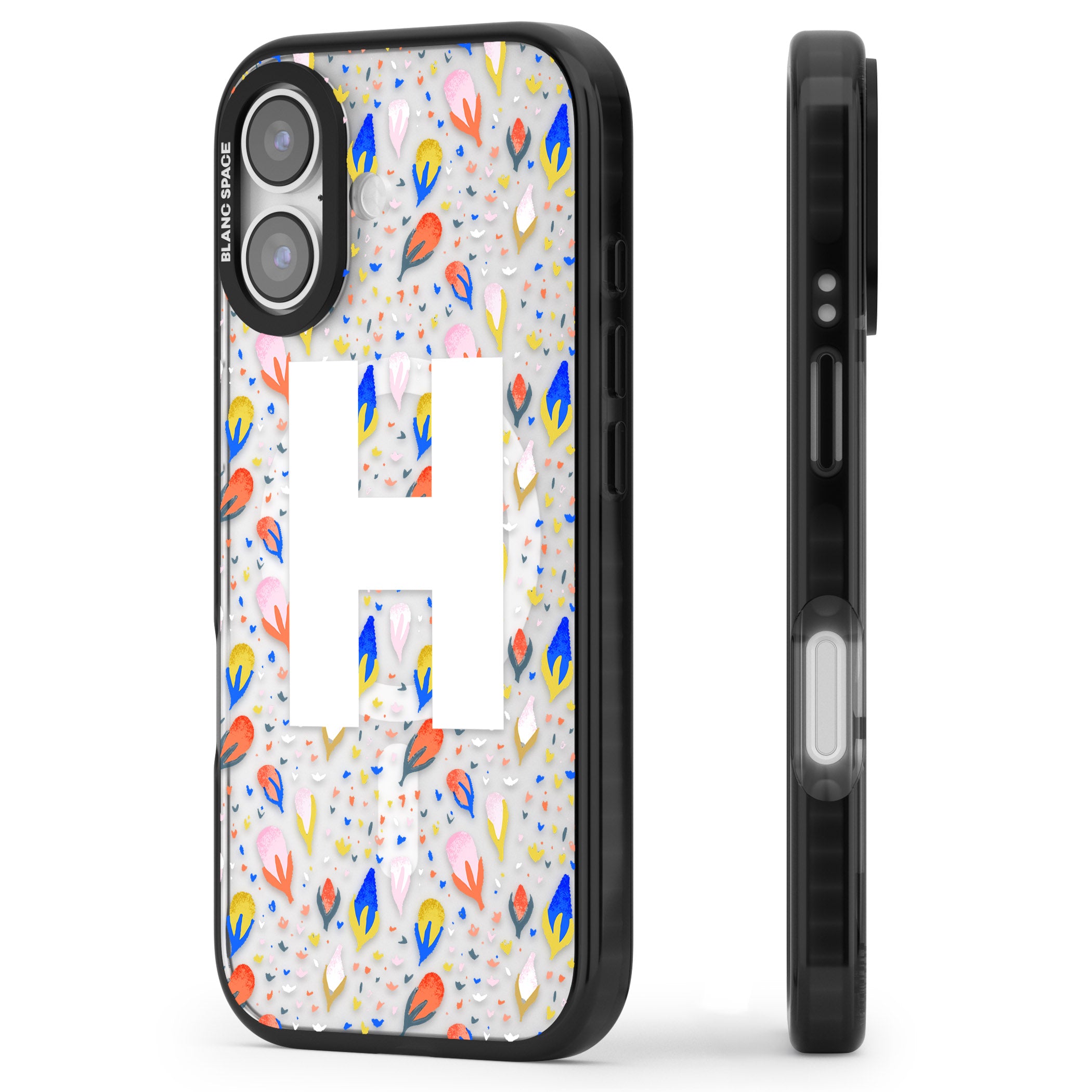 Personalised Abstract Floral Initial iPhone 17 Impact Pro Black Phone Case Side Profile