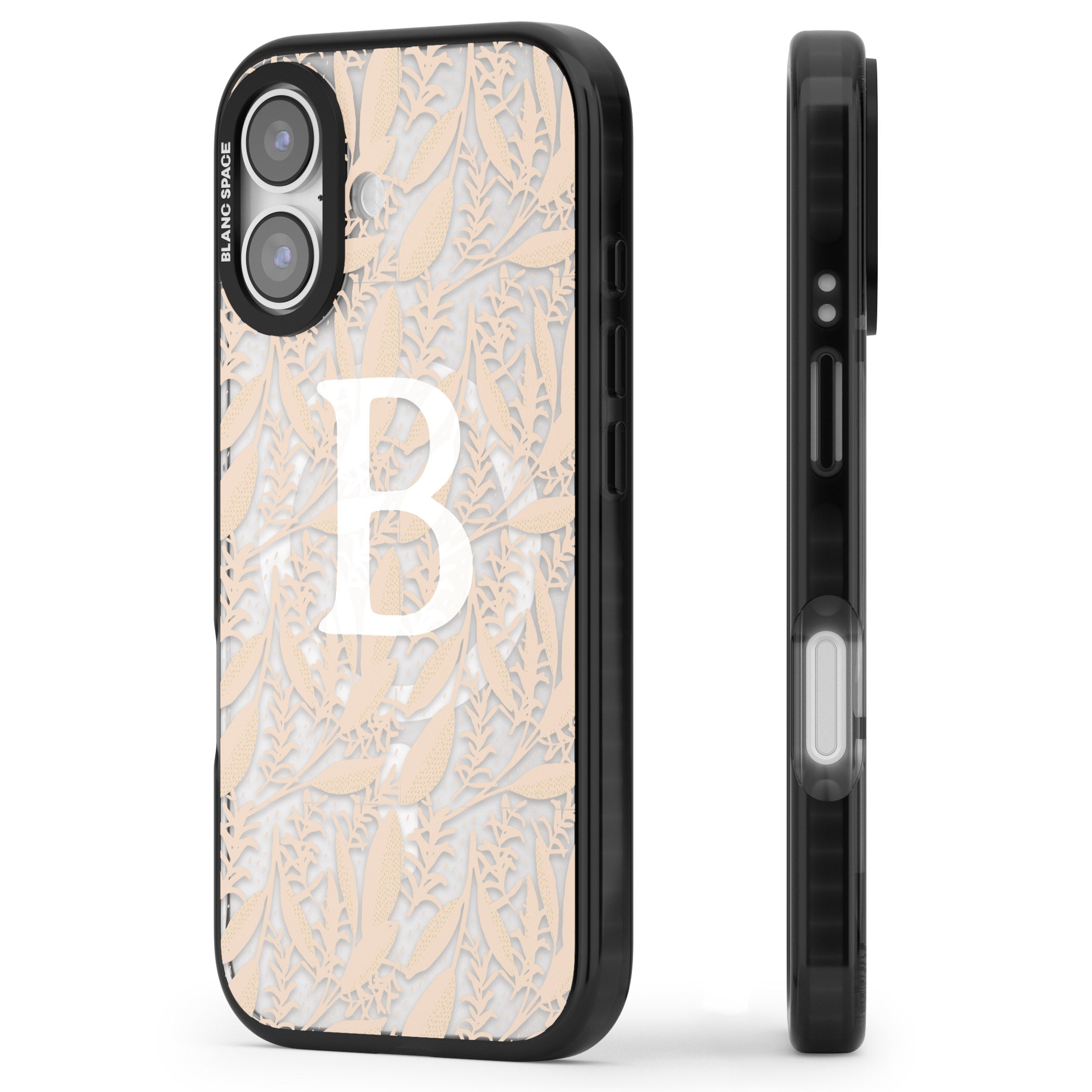 Personalised Monogram Subtle Abstract Floral iPhone 17 Impact Pro Black Phone Case Side Profile