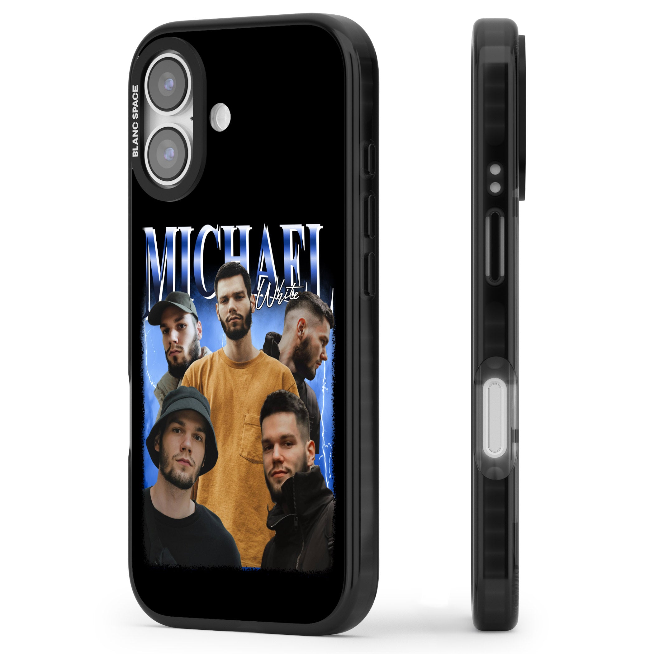 Personalised Airbrush Name & Photo Collage (Blue) iPhone 17 Impact Pro Black Phone Case Side Profile