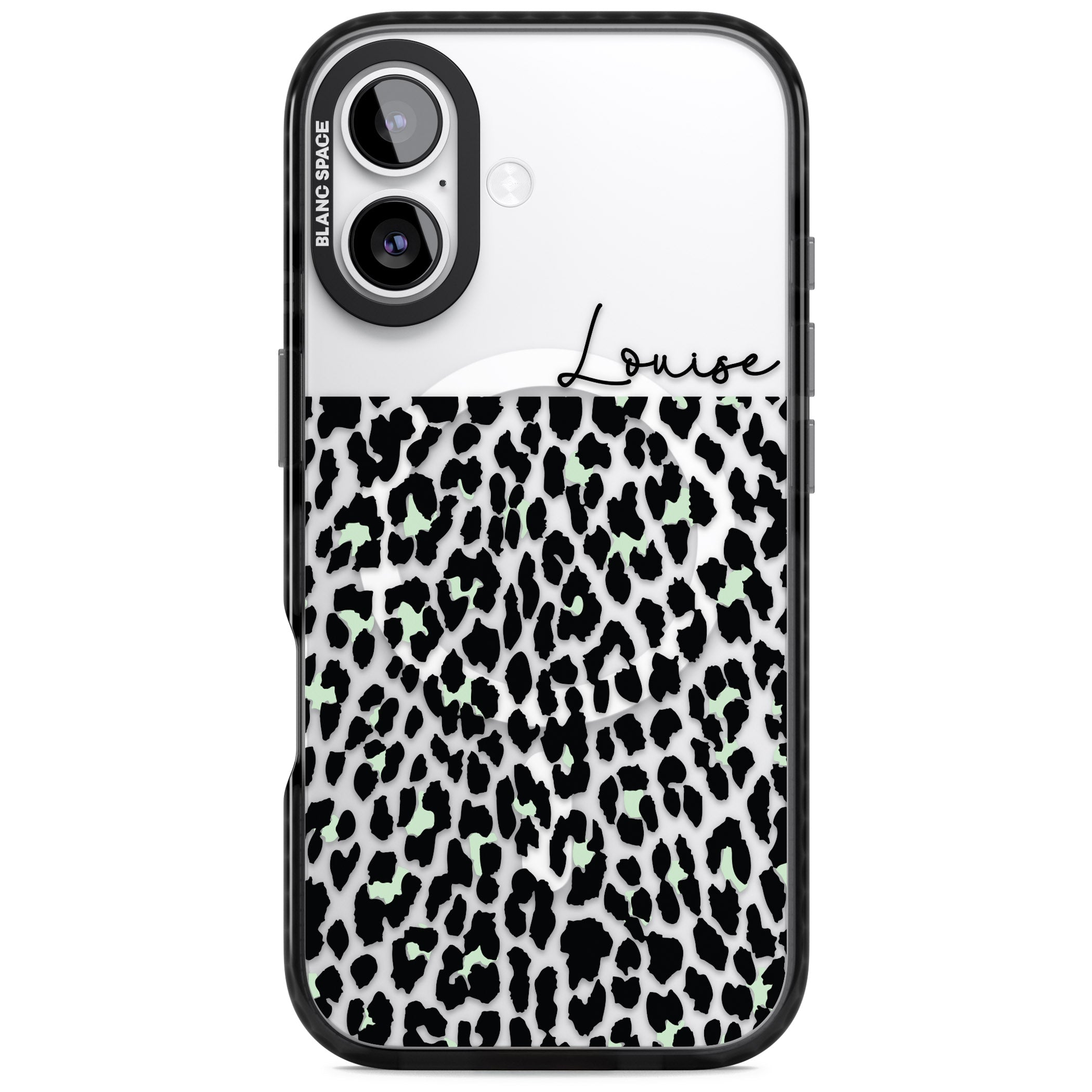 Personalised Seafoam Leopard iPhone 17 Impact Pro Black Phone Case