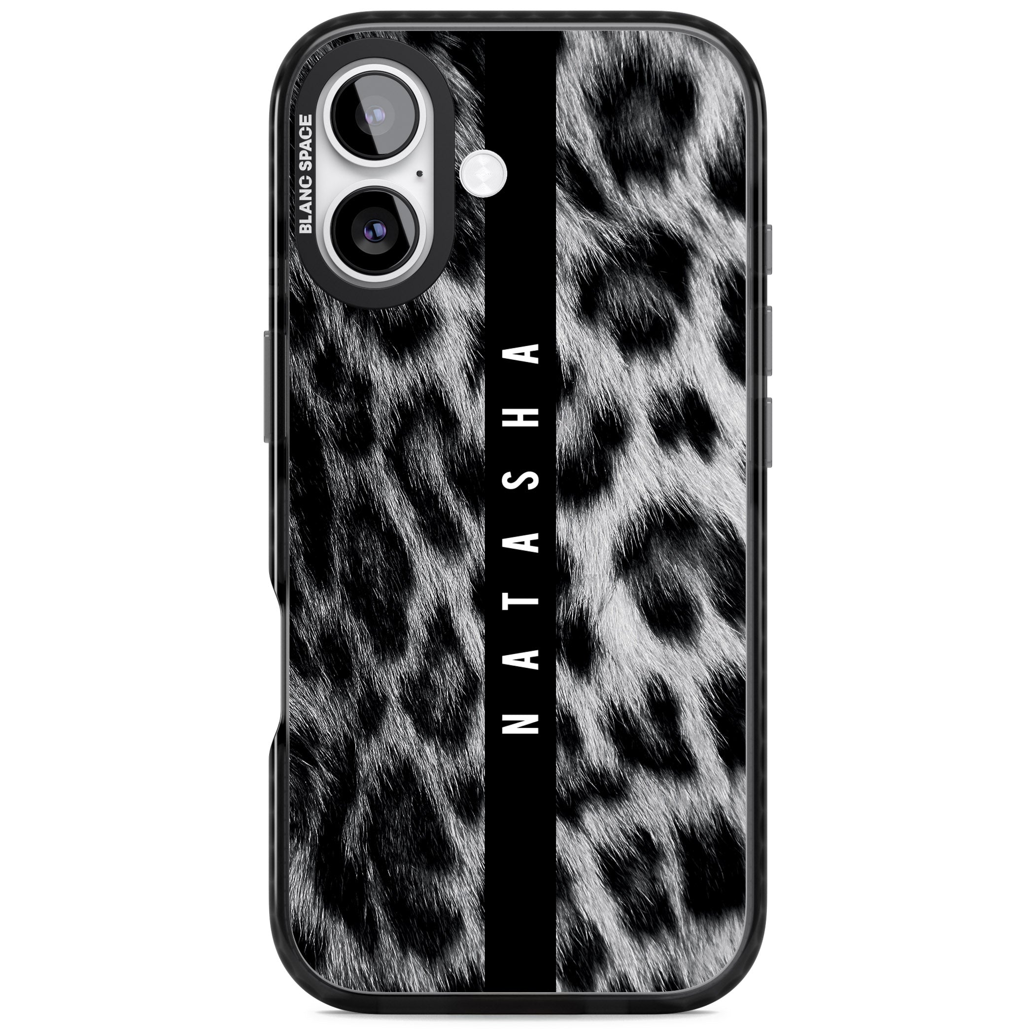Personalised Snow Leopard Print iPhone 17 Impact Pro Black Phone Case