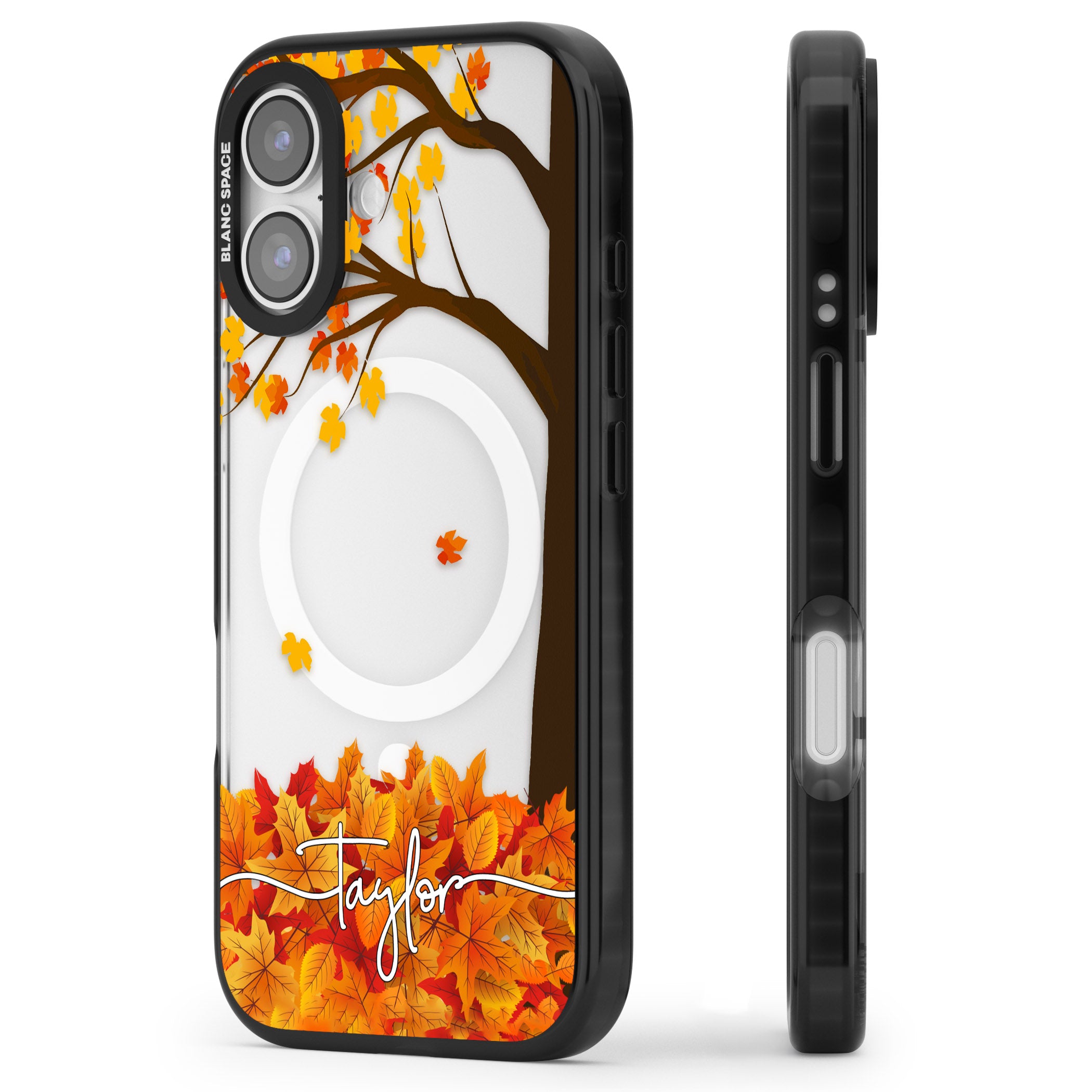 Personalised Autumn Leaves iPhone 17 Impact Pro Black Phone Case Side Profile