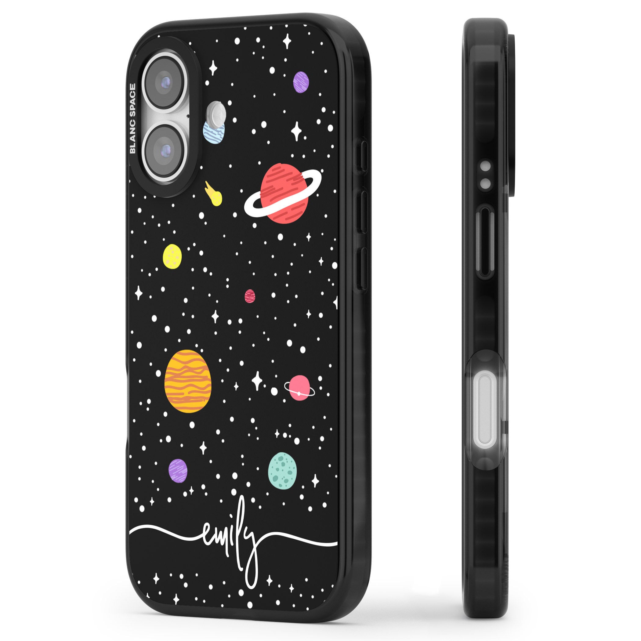Personalised Cute Cartoon Planet iPhone 17 Impact Pro Black Phone Case Side Profile