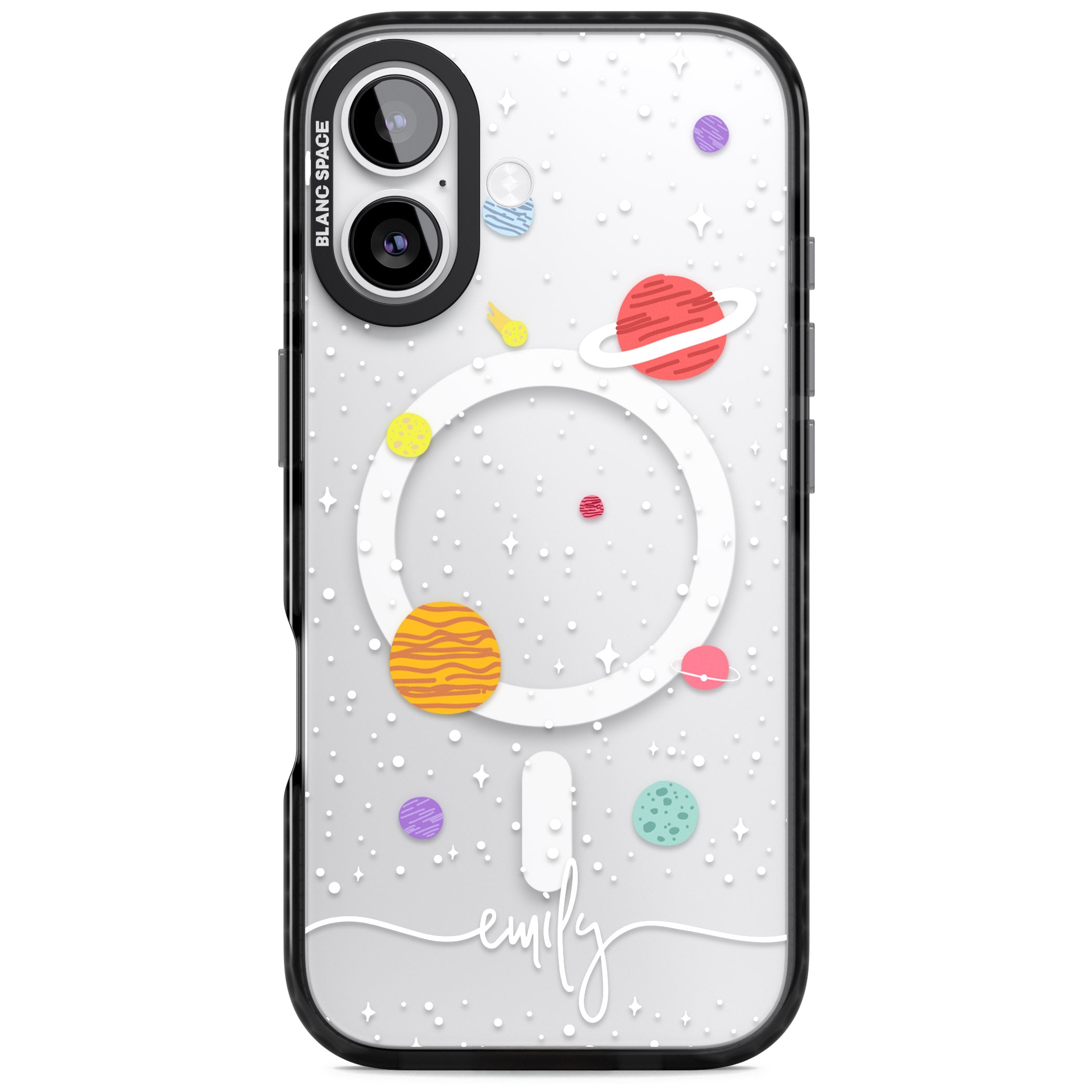 Personalised Cute Cartoon Planet (Clear) iPhone 17 Impact Pro Black Phone Case