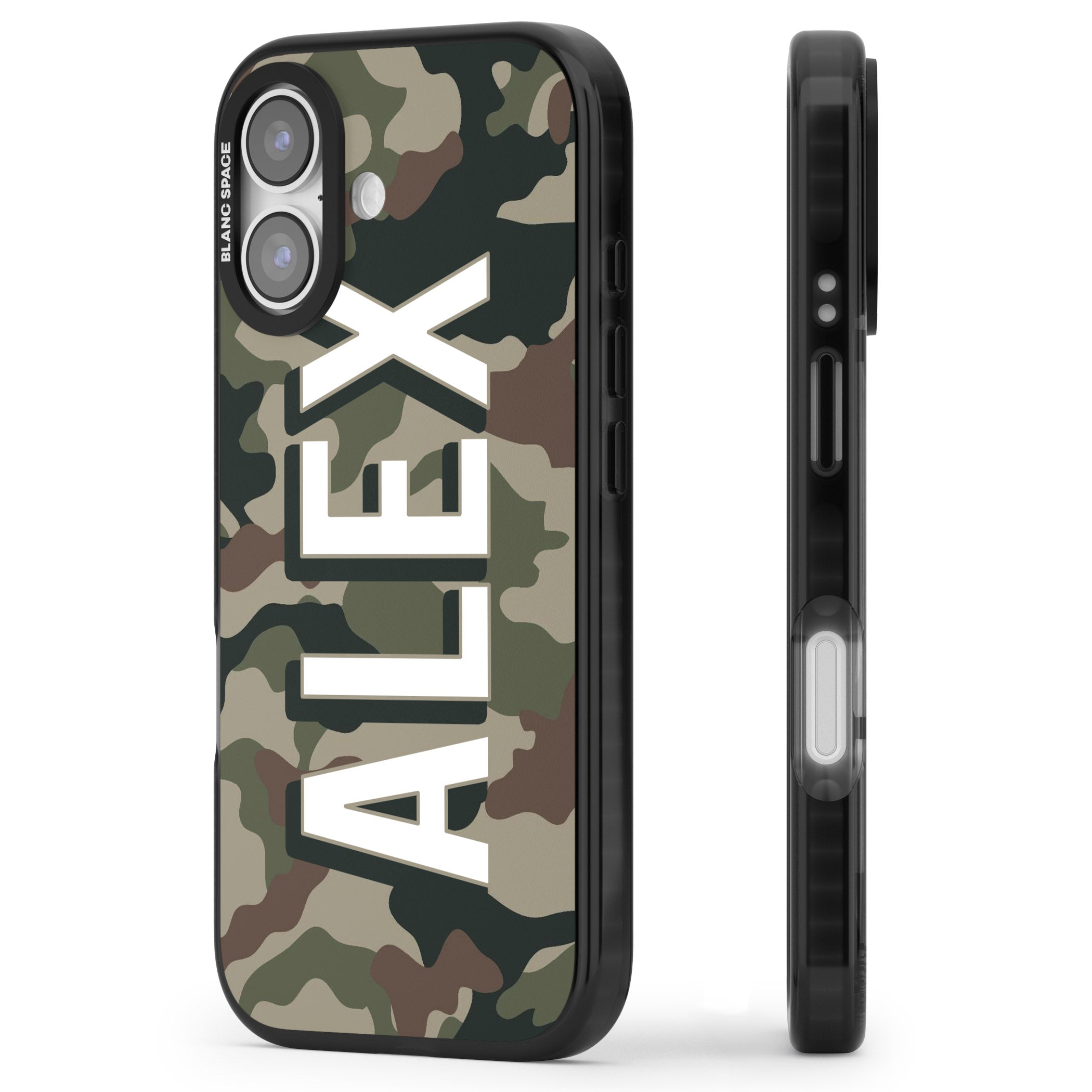 Personalised Classic Green Camo iPhone 17 Impact Pro Black Phone Case Side Profile
