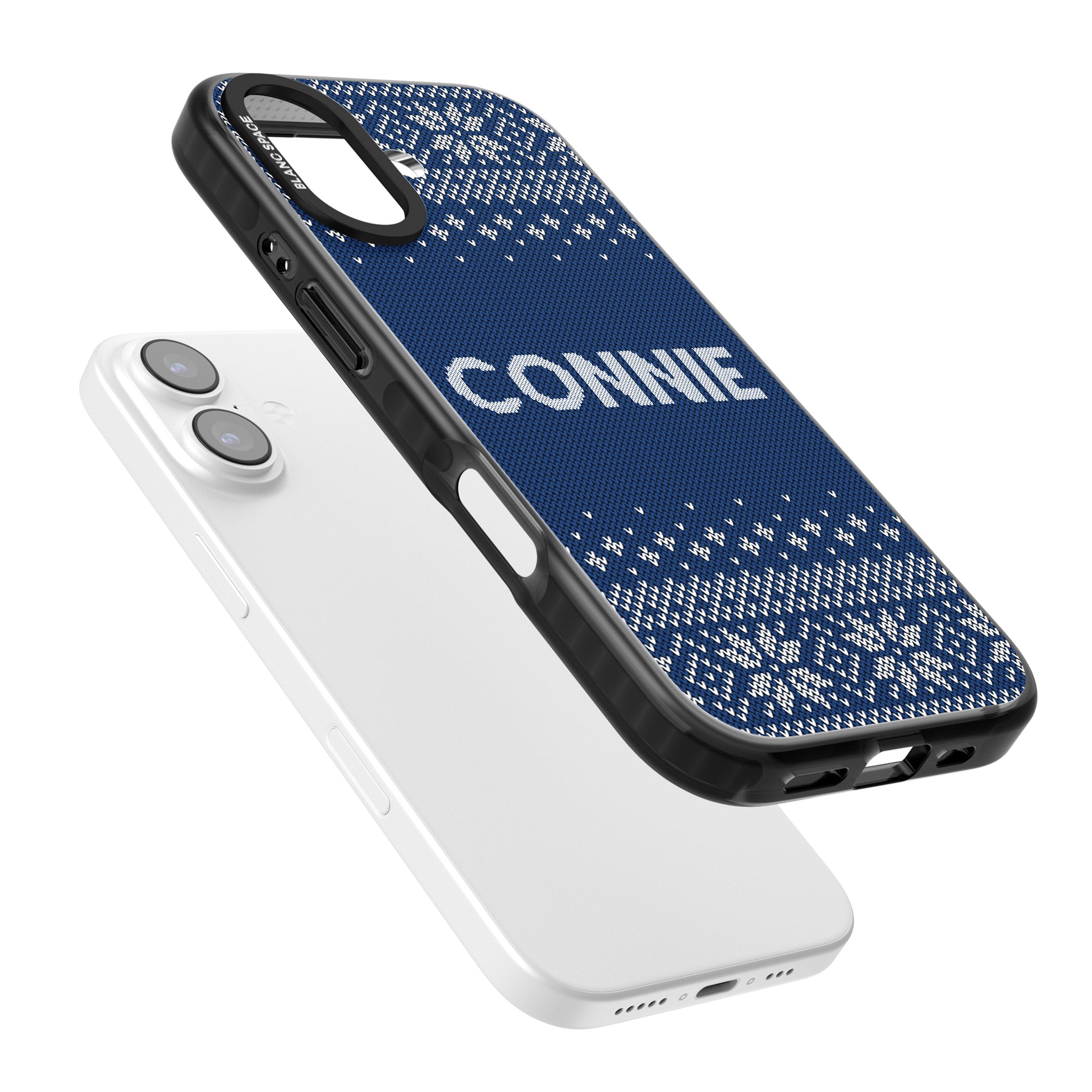 Personalised Blue Knitted Christmas iPhone 17 Impact Pro Black Phone Case Colours
