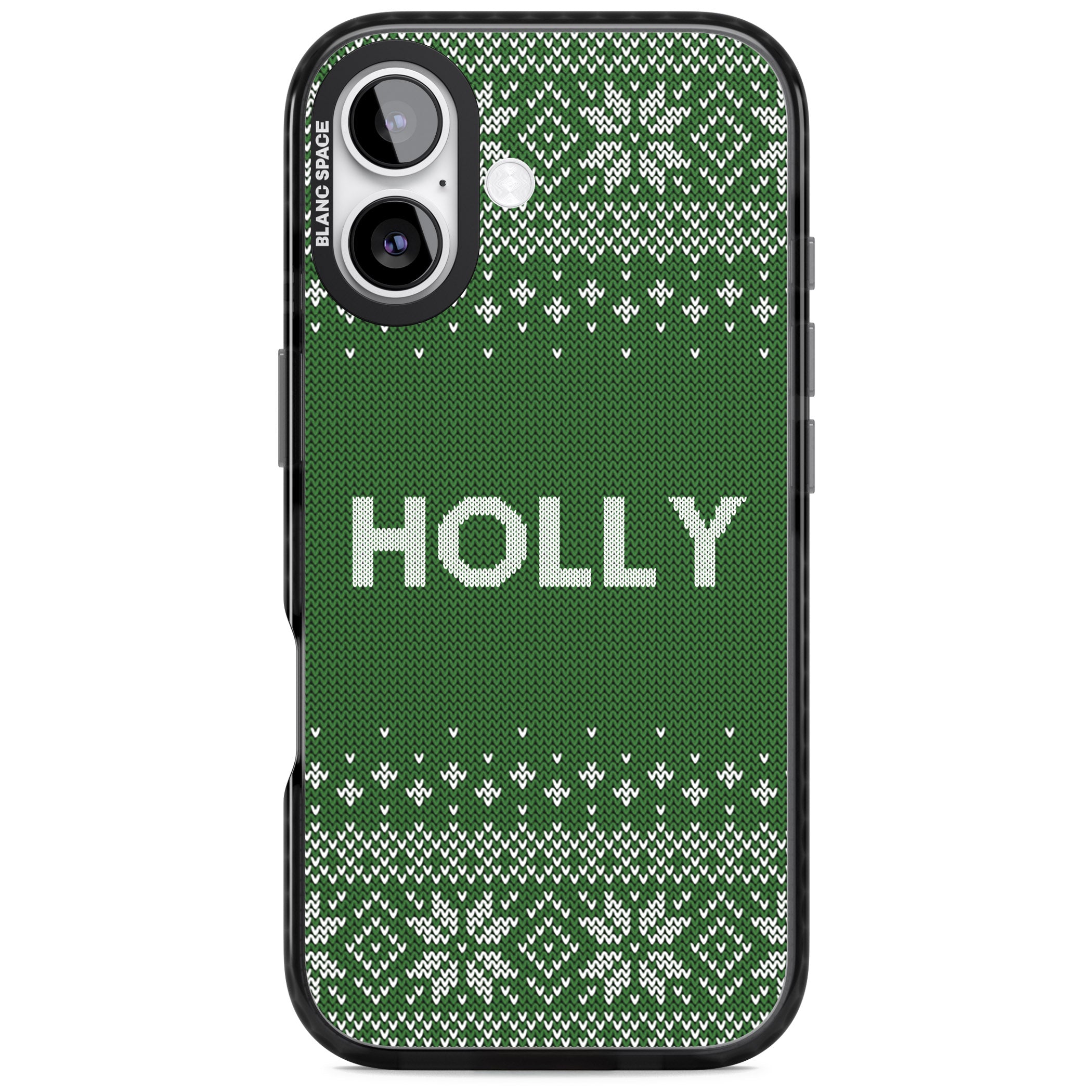 Personalised Green Christmas Knit iPhone 17 Impact Pro Black Phone Case