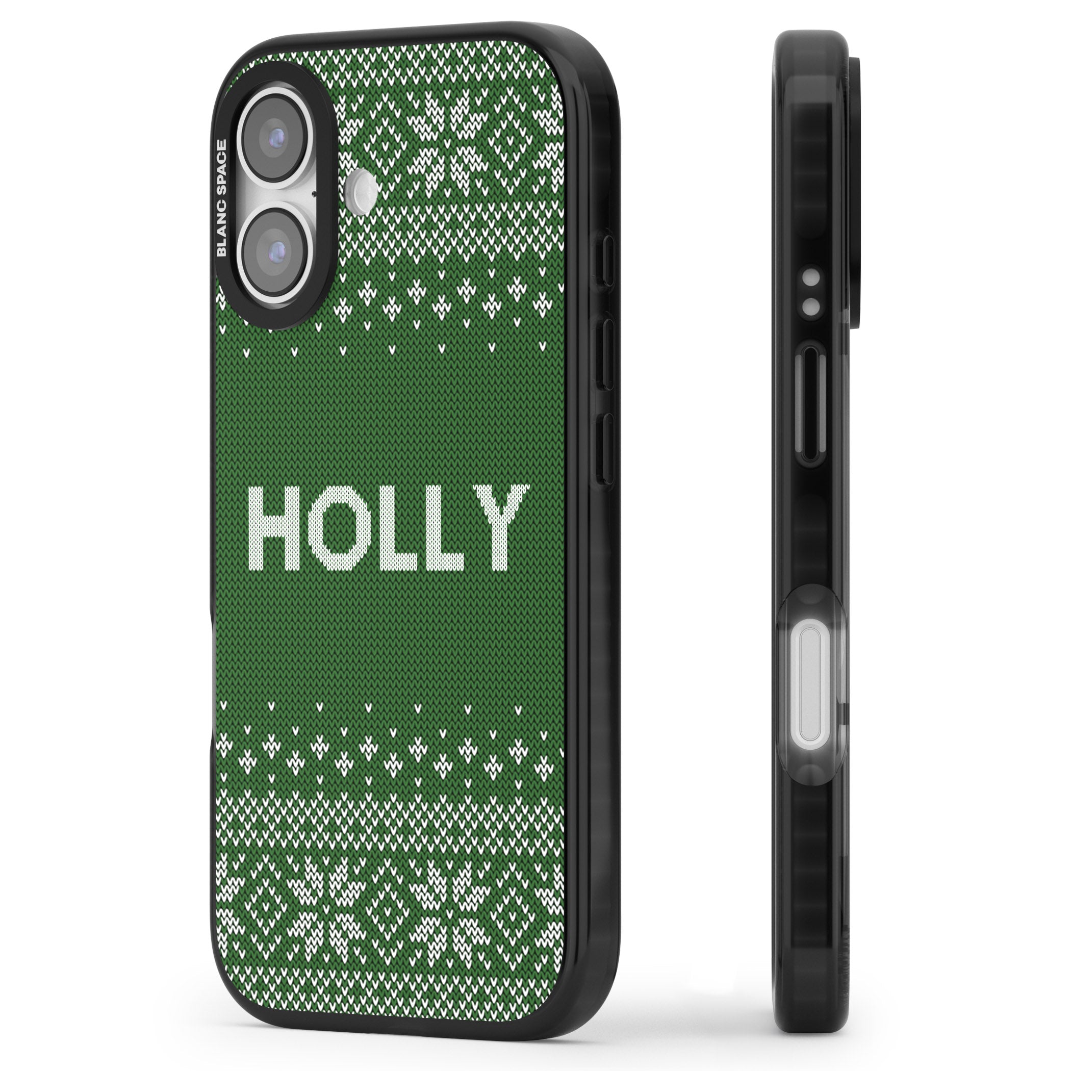 Personalised Green Christmas Knit iPhone 17 Impact Pro Black Phone Case Side Profile