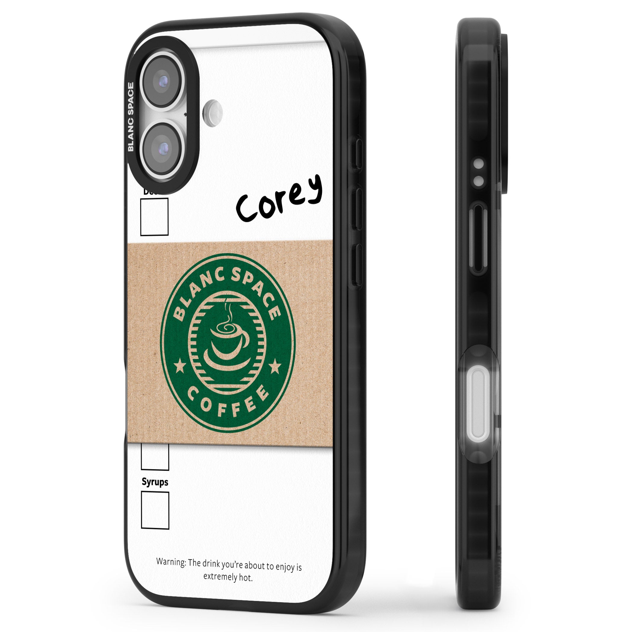 Personalised Coffee Cup iPhone 17 Impact Pro Black Phone Case Side Profile