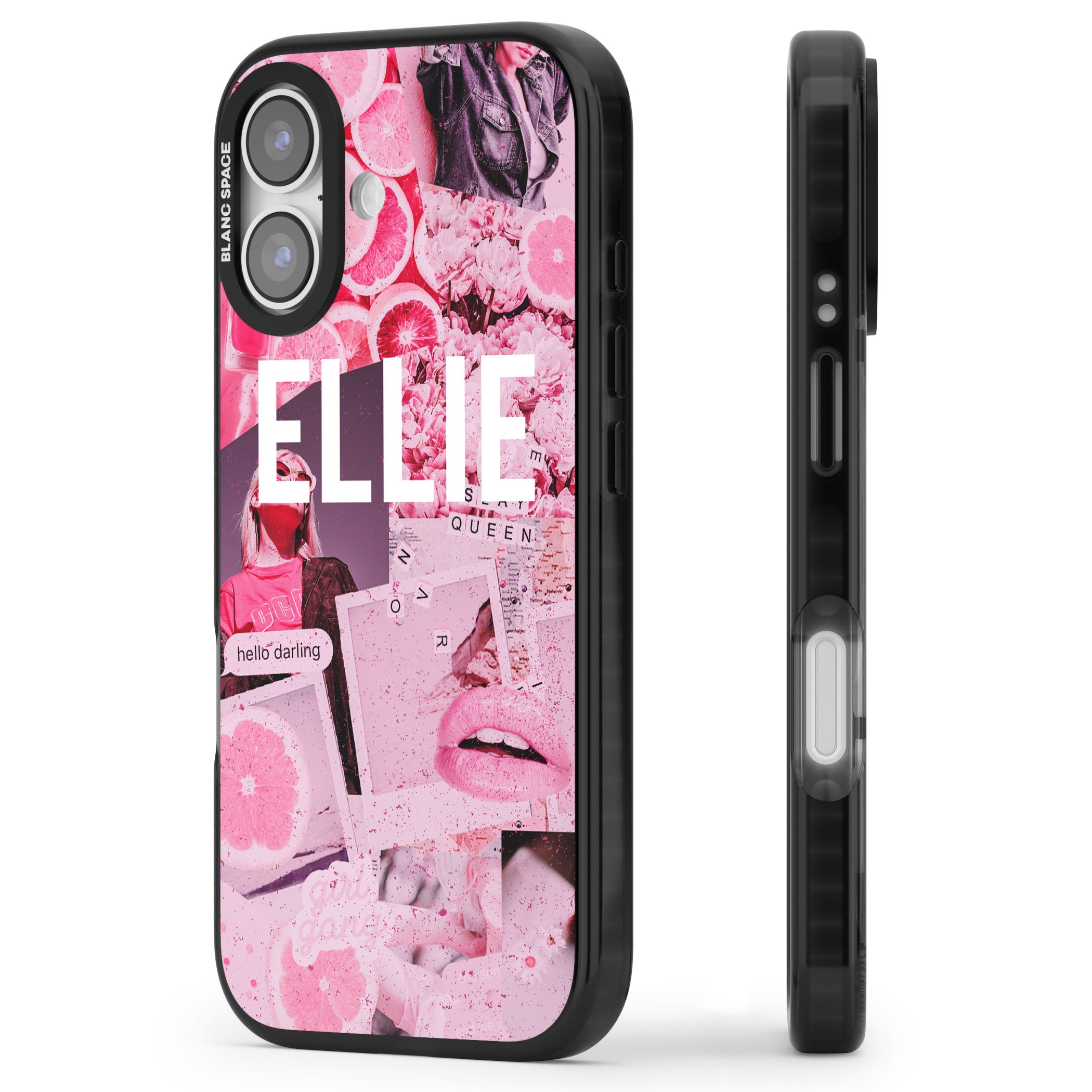 Personalised Sweet Pink Collage iPhone 17 Impact Pro Black Phone Case Side Profile
