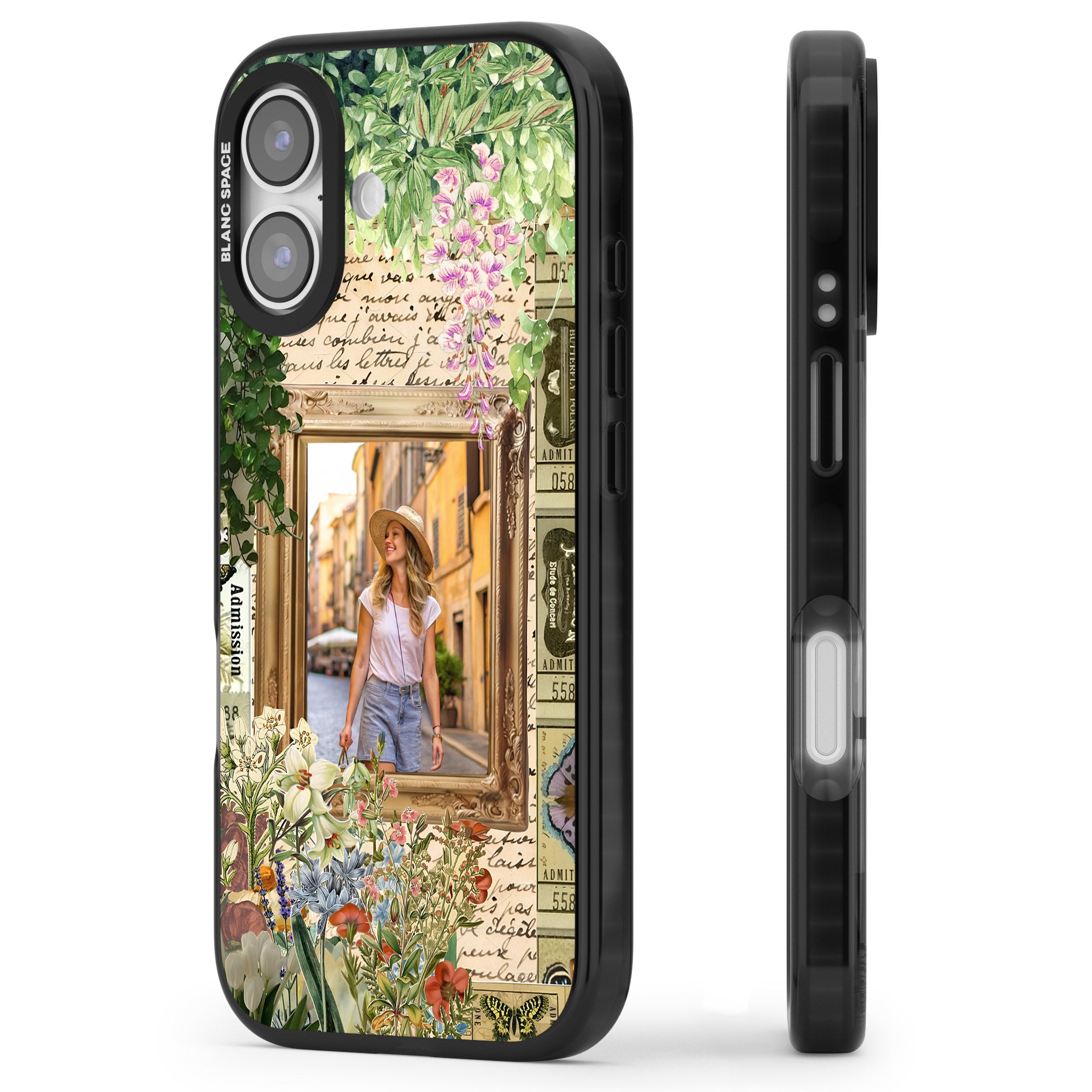 Personalised Tuscan Floral Collage Frame iPhone 17 Impact Pro Black Phone Case Side Profile