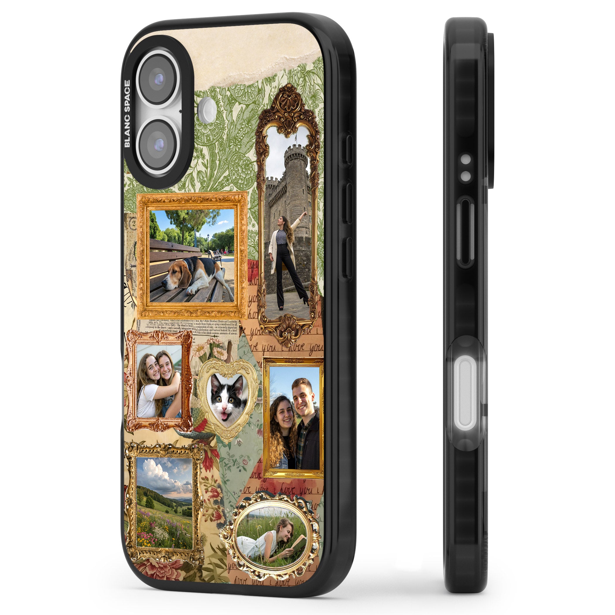Personalised Vintage Frame Collage iPhone 17 Impact Pro Black Phone Case Side Profile