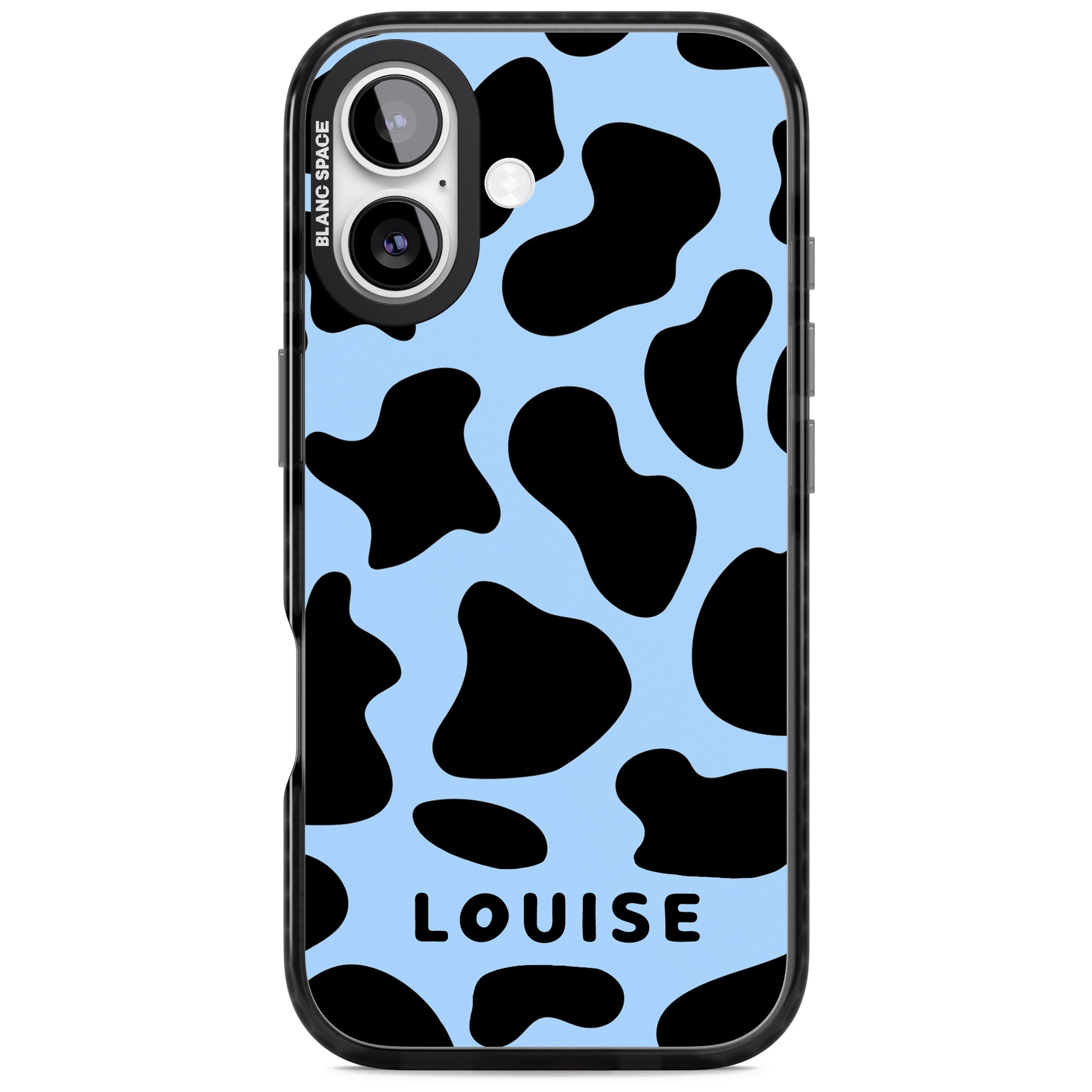 Personalised Blue And Black Cow Print iPhone 17 Impact Pro Black Phone Case