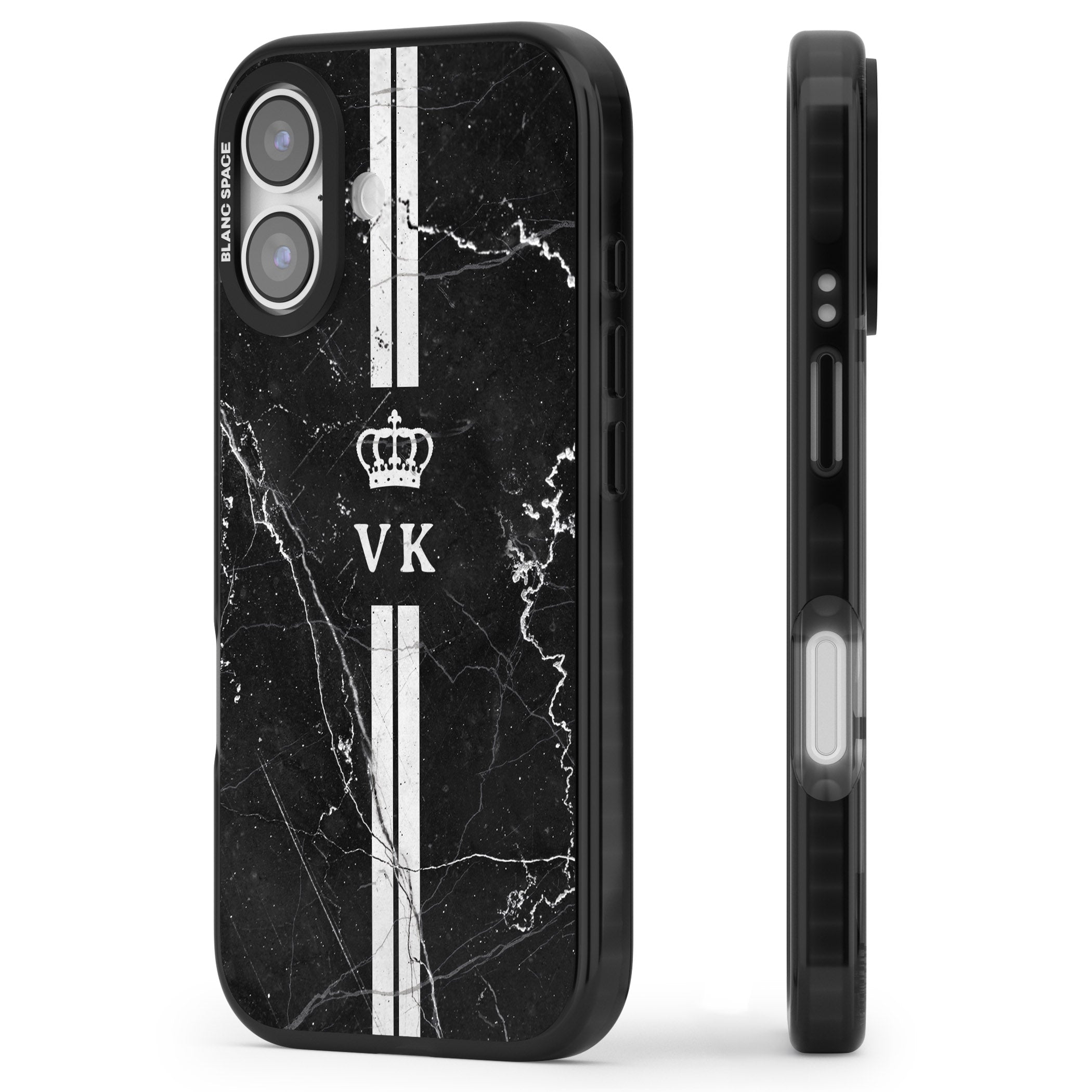 Personalised Black Marble Stripe Initials iPhone 17 Impact Pro Black Phone Case Side Profile