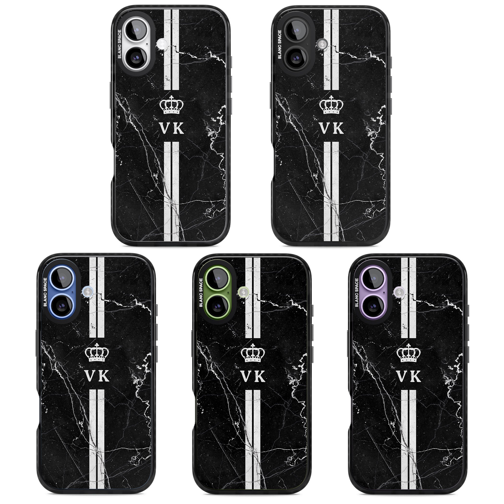 Personalised Black Marble Stripe Initials iPhone 17 Impact Pro Black Phone Case APT Impact Protection