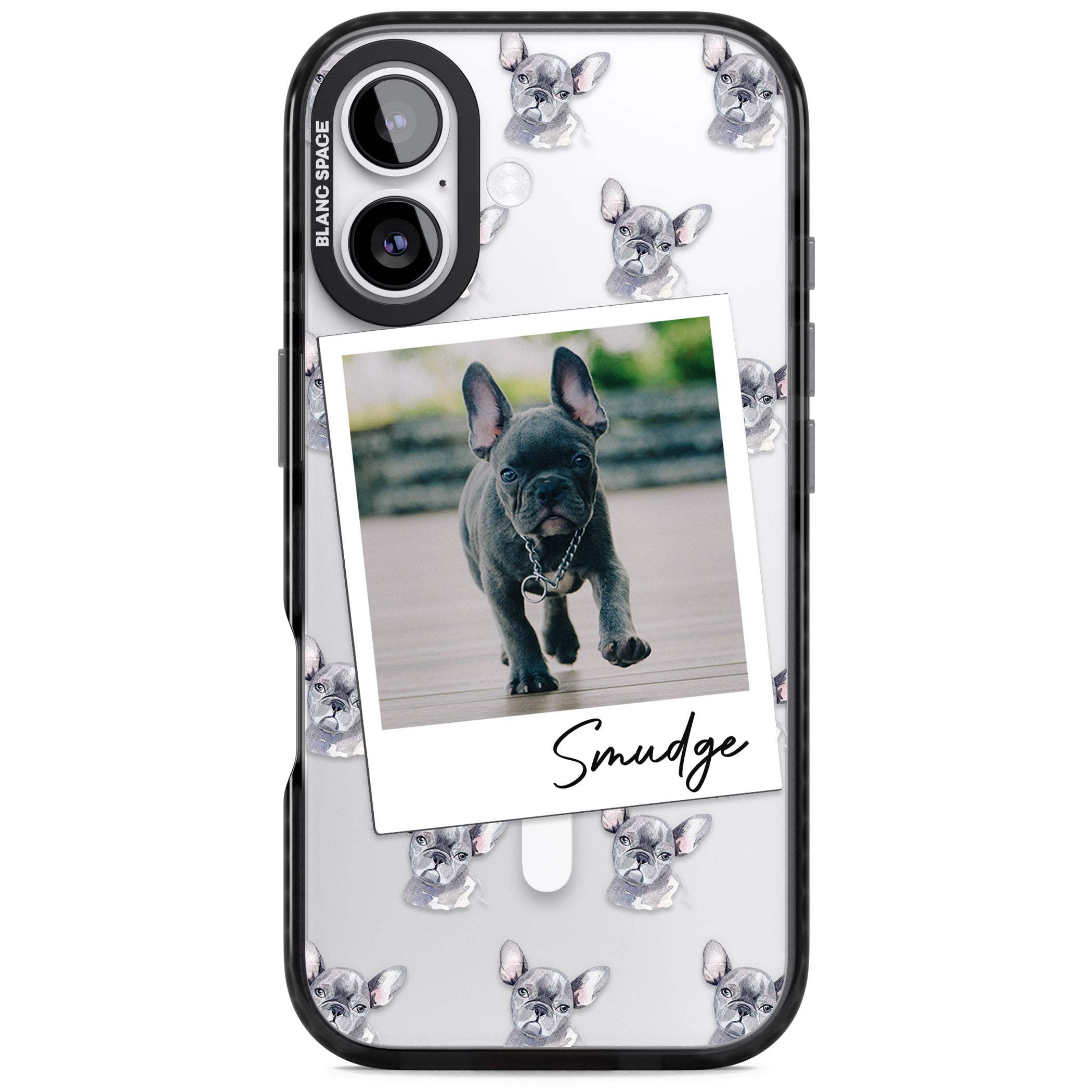 Personalised Grey French Bulldog Instant Camera Photo iPhone 17 Impact Pro Black Phone Case